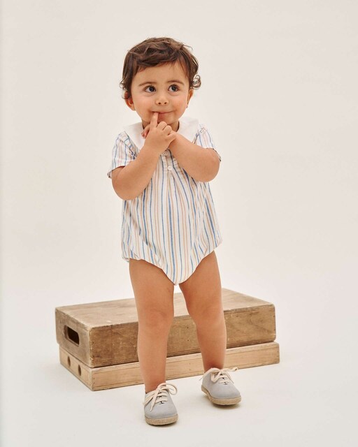 Imagen 0 de Ranita de bebé niño a rayas con cuello bebé a contraste