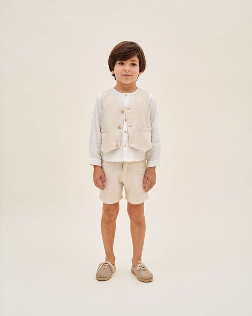 Imagen 0 de Chaleco de niño de lino marrón clarito Mesclado