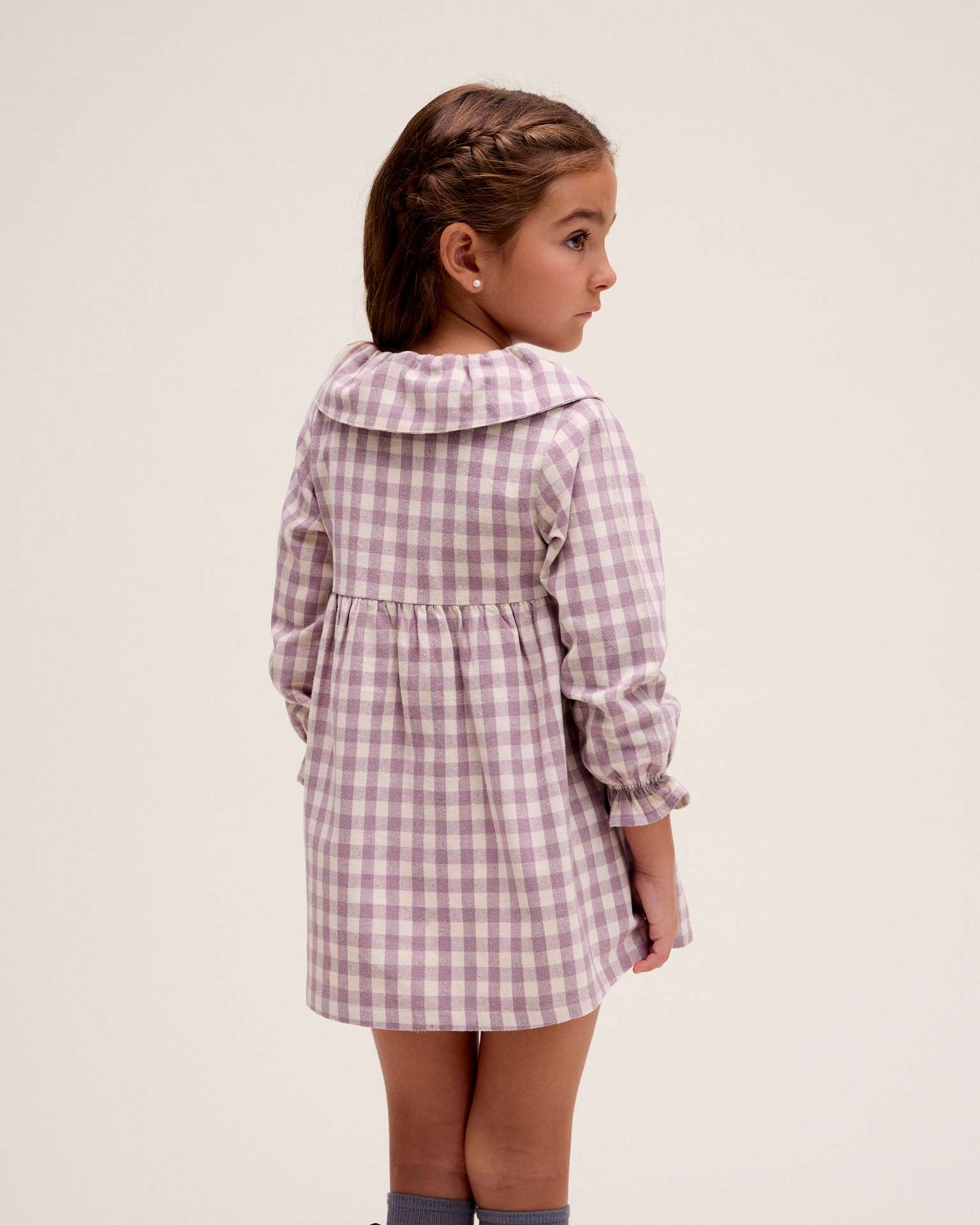 Imagen 2 de Vestido de niña cuadros con volante en el cuello - Dadati - Rosa Rosa
