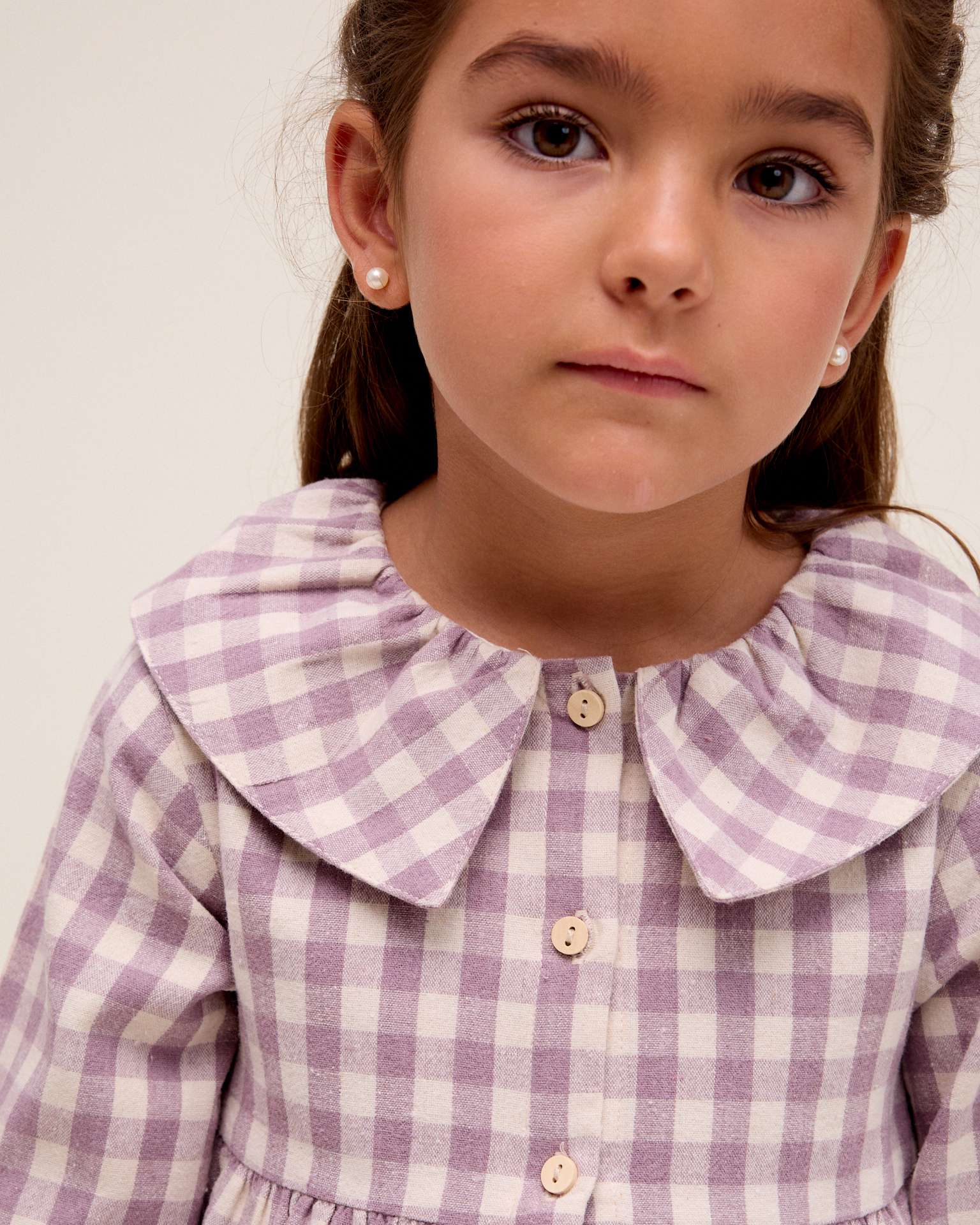 Imagen 3 de Vestido de niña cuadros con volante en el cuello - Dadati - Rosa Rosa