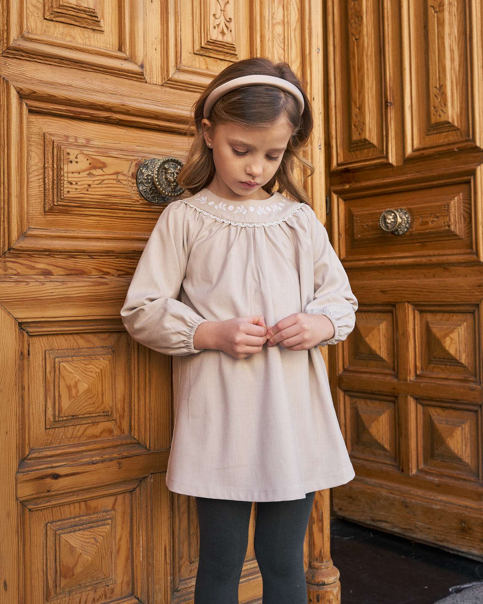 Vestido de niña de ceremonia con bordado de flores - Dadati - Natural Natural-4