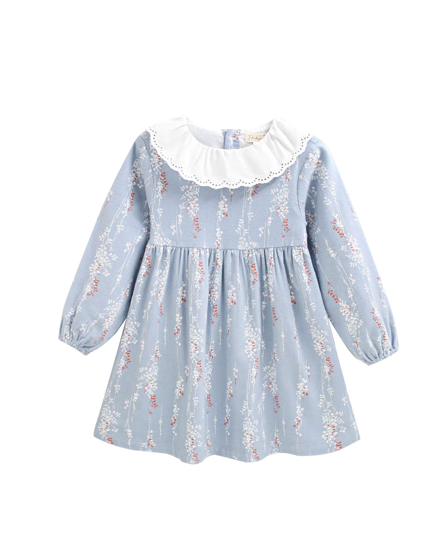 Imagen 6 de Vestido de niña con cuello con volante bordado - Dadati - Azul Azul