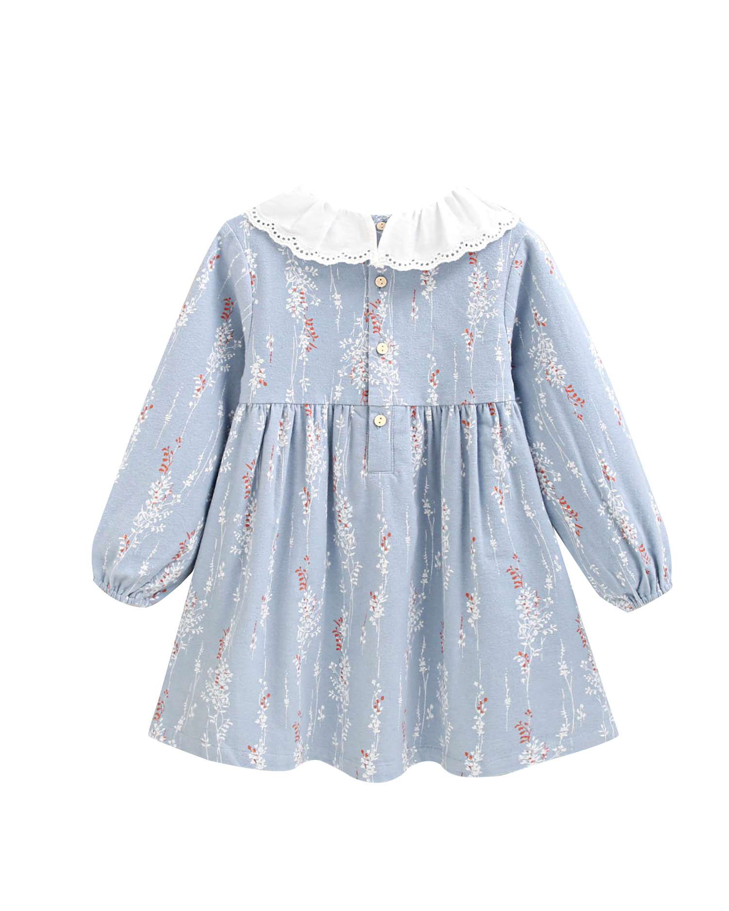 Imagen 5 de Vestido de niña con cuello con volante bordado - Dadati - Azul Azul