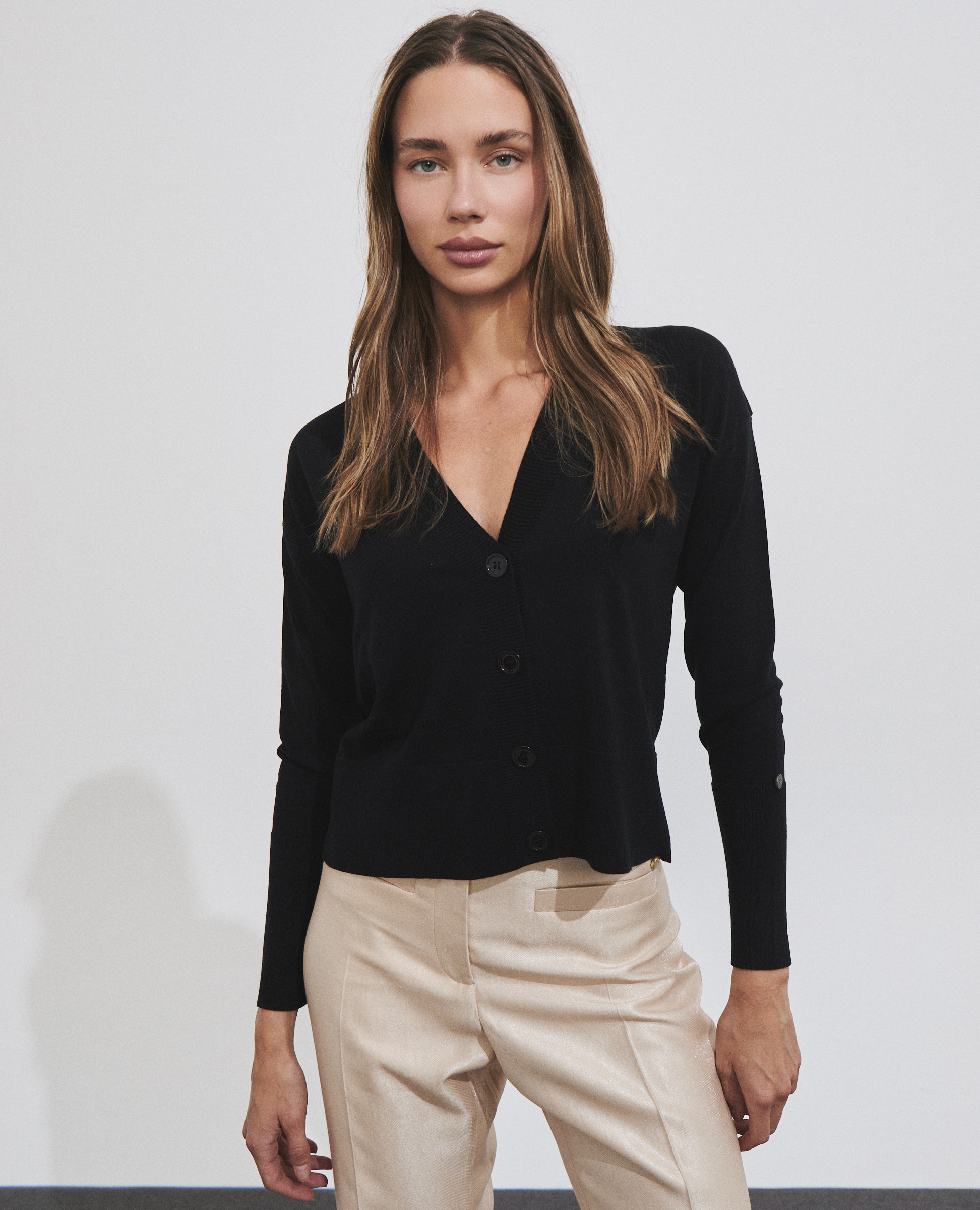 Chaqueta de punto de mujer escote pico - Hannibal Laguna Collection - Negro Negro-1