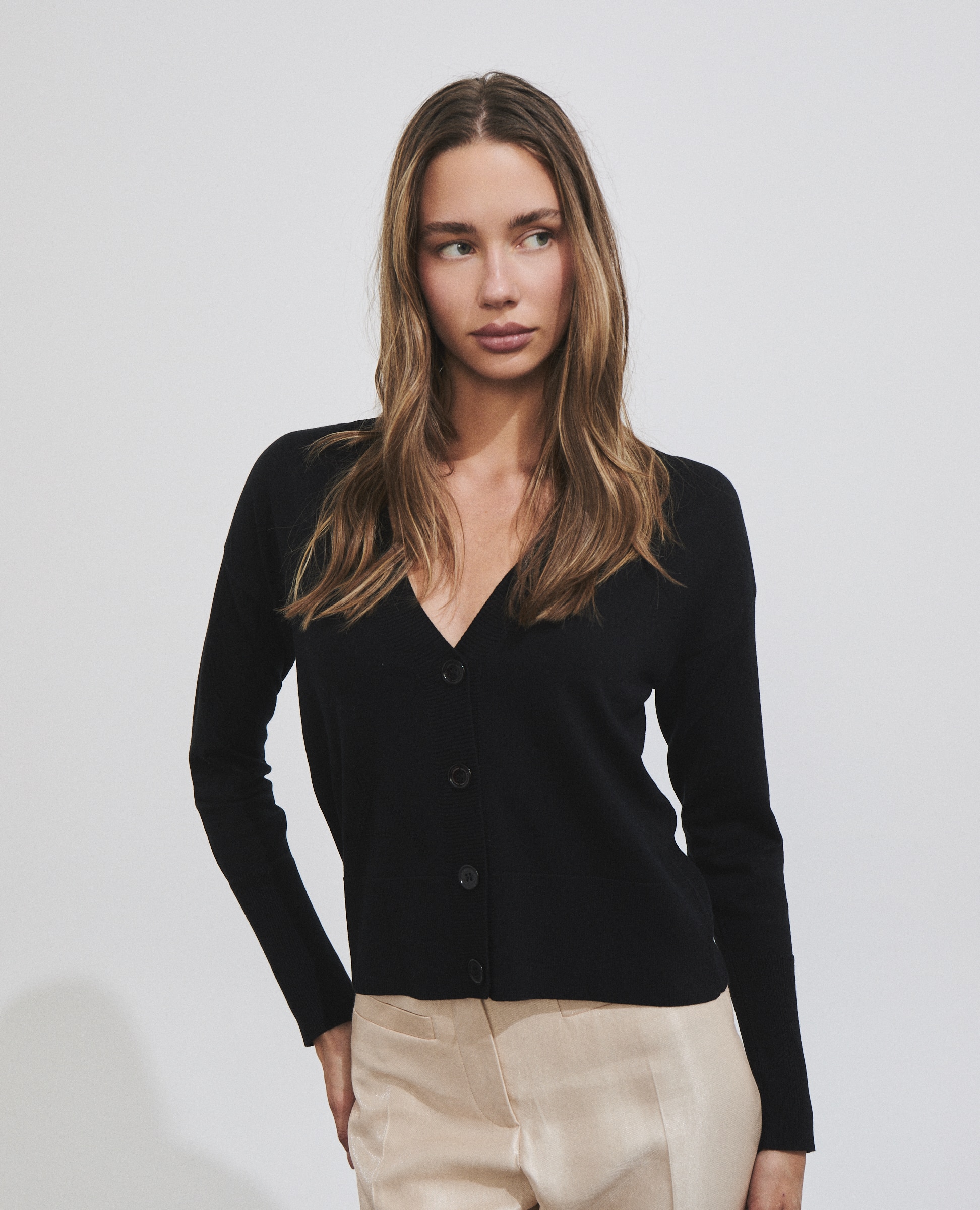 Chaqueta de punto de mujer escote pico - Hannibal Laguna Collection - Negro Negro-3