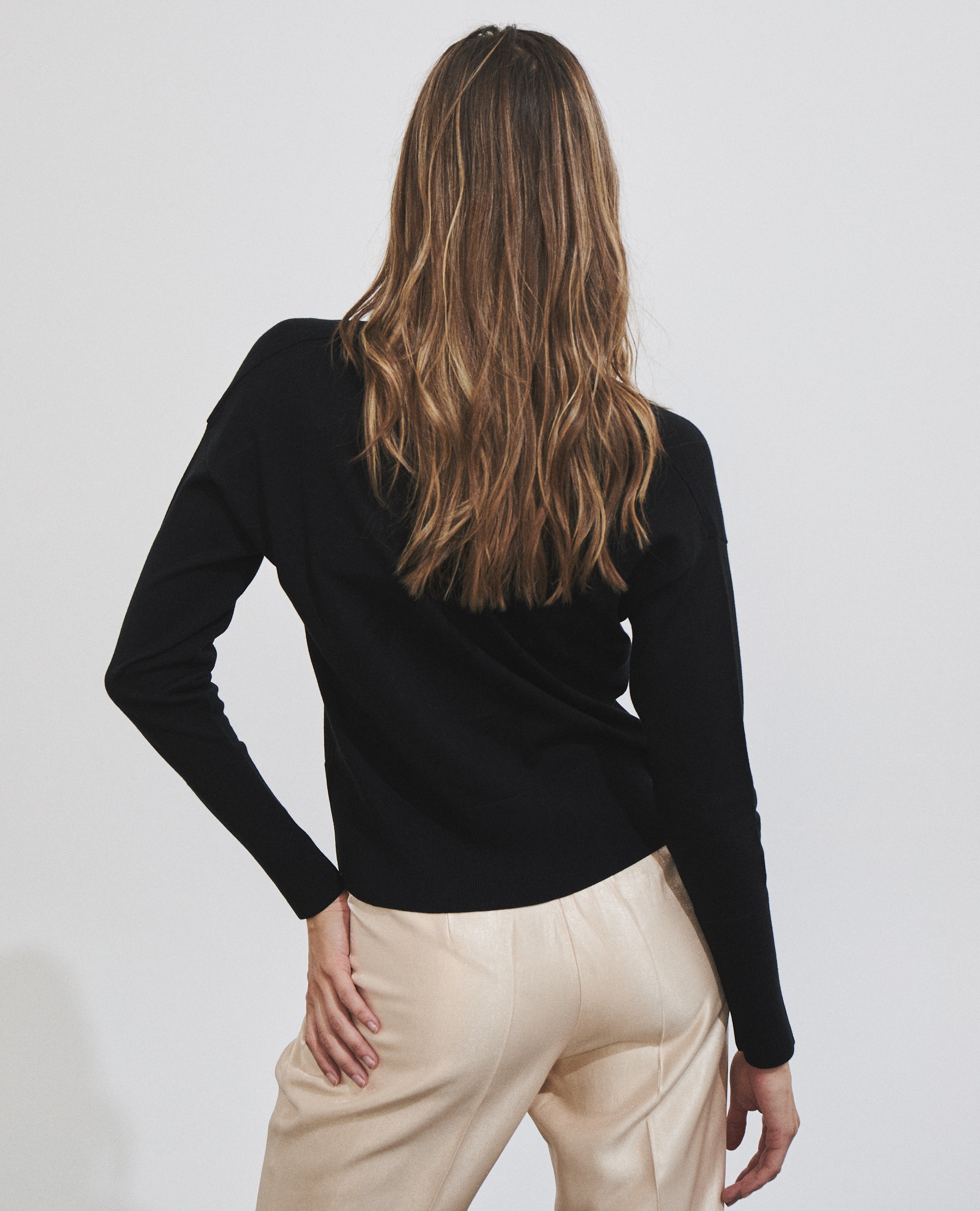 Chaqueta de punto de mujer escote pico - Hannibal Laguna Collection - Negro Negro-4