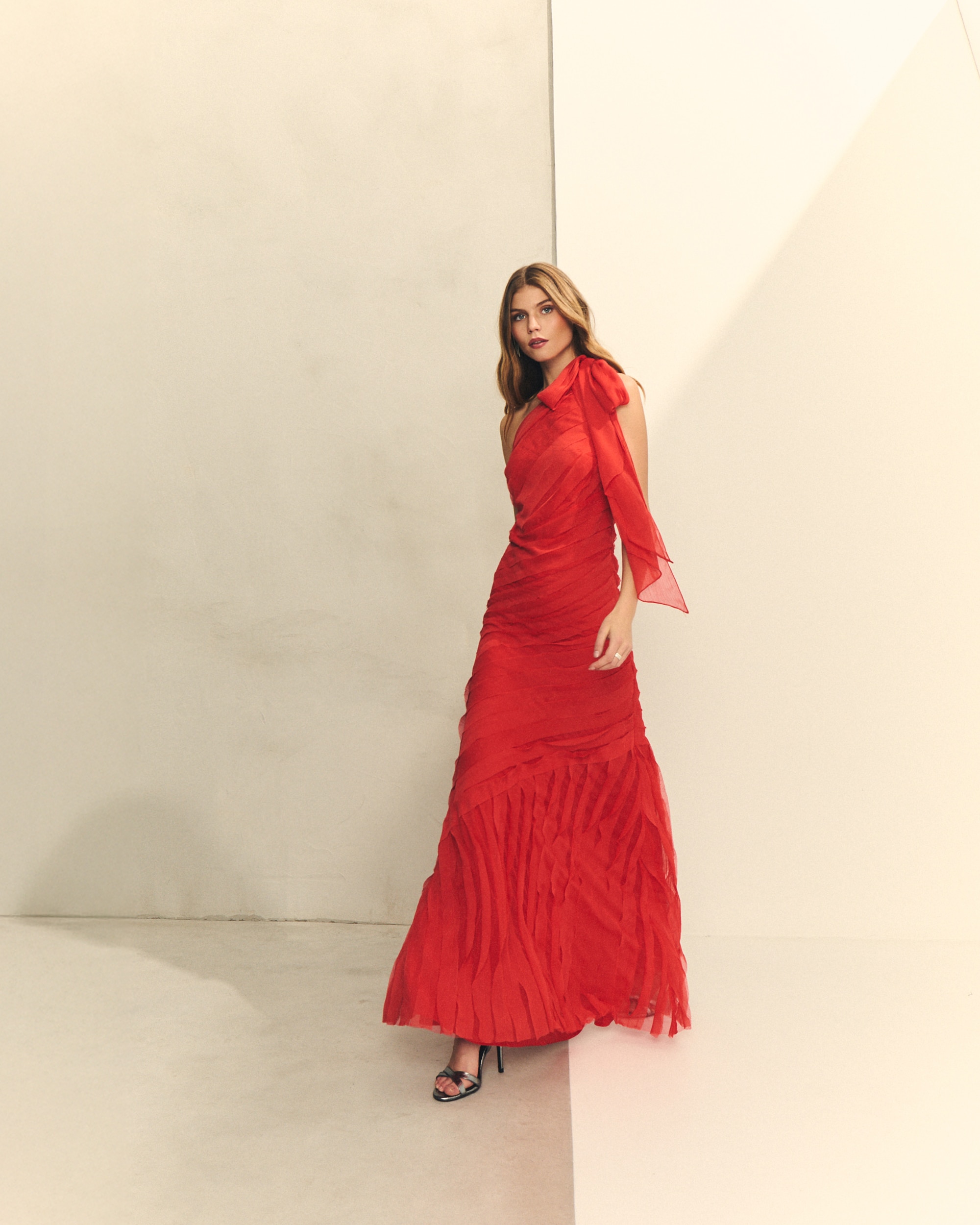 Vestido largo asimétrico volantes - Hannibal Laguna Collection - Rojo Rojo-1