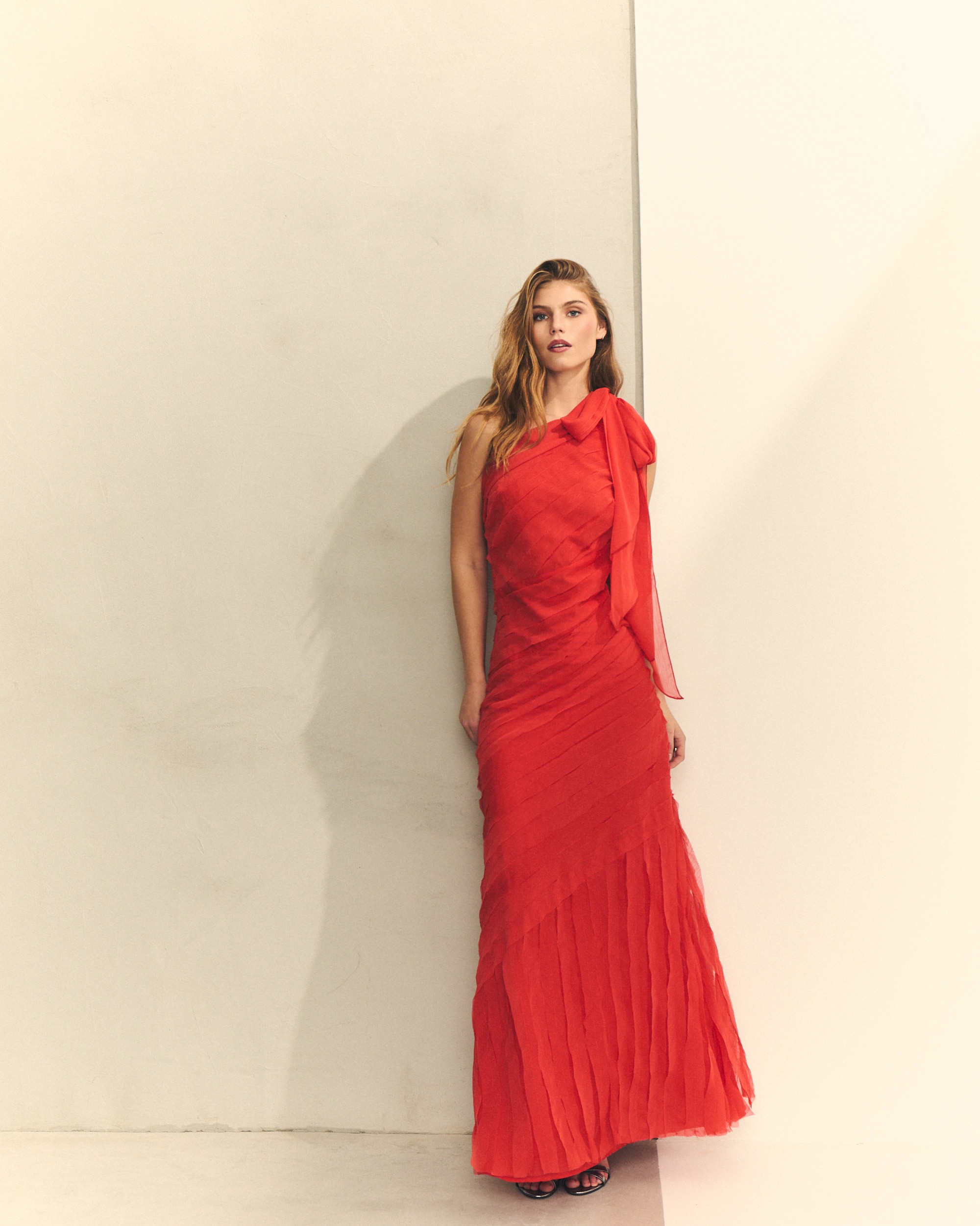 Vestido largo asimétrico volantes - Hannibal Laguna Collection - Rojo Rojo-2