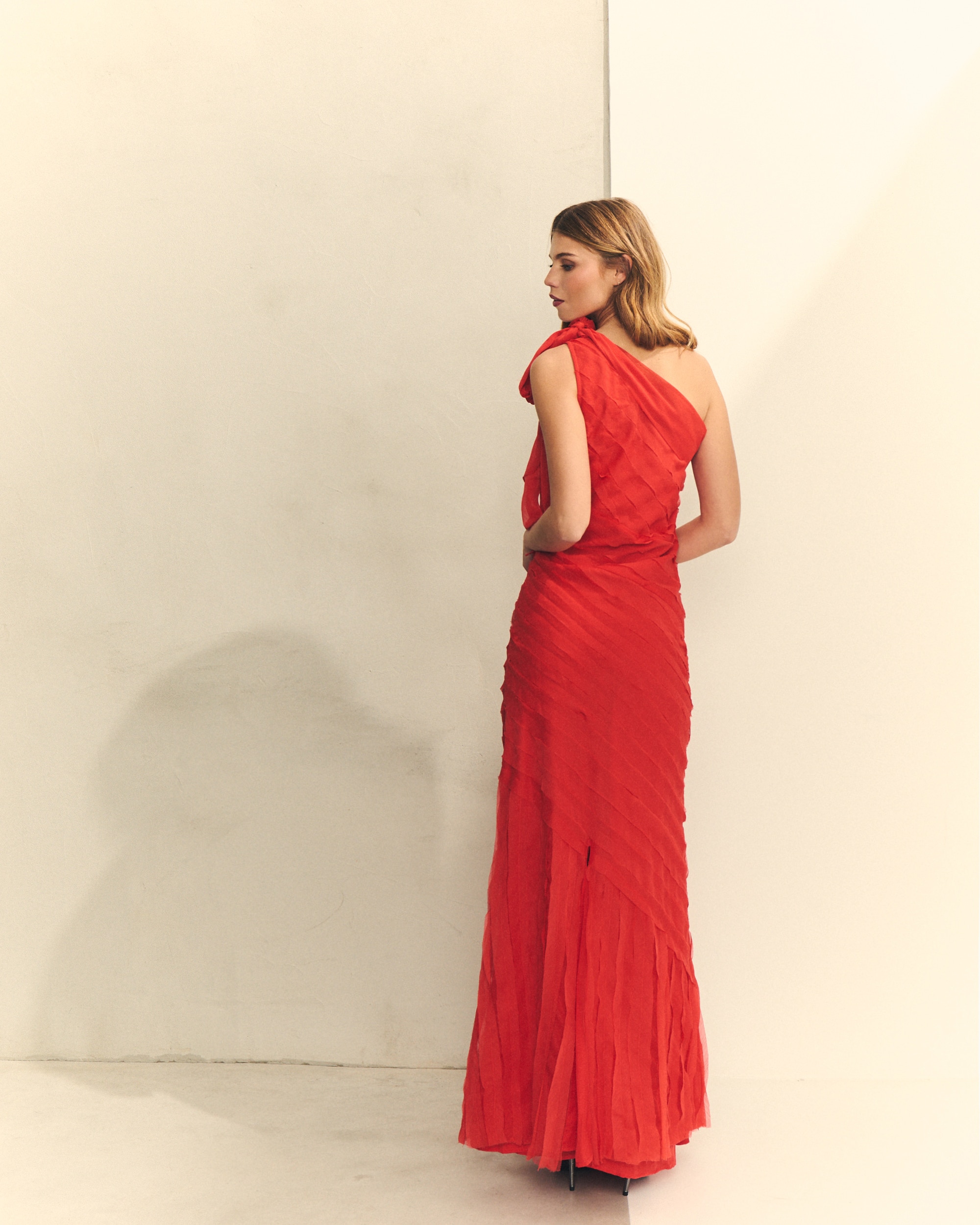 Vestido largo asimétrico volantes - Hannibal Laguna Collection - Rojo Rojo-5