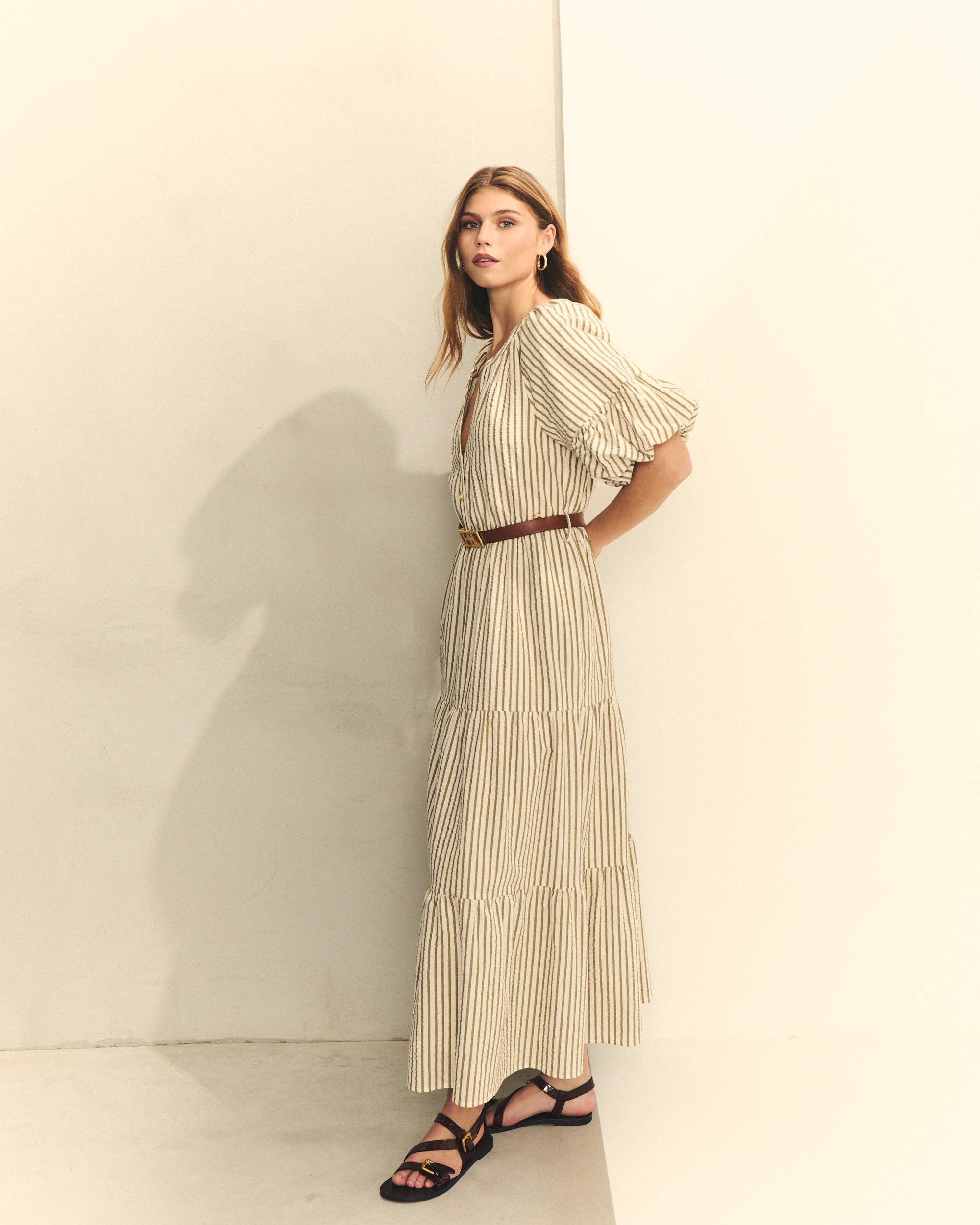 Vestido midi de rayas - Hannibal Laguna Collection - Beige Beige-3