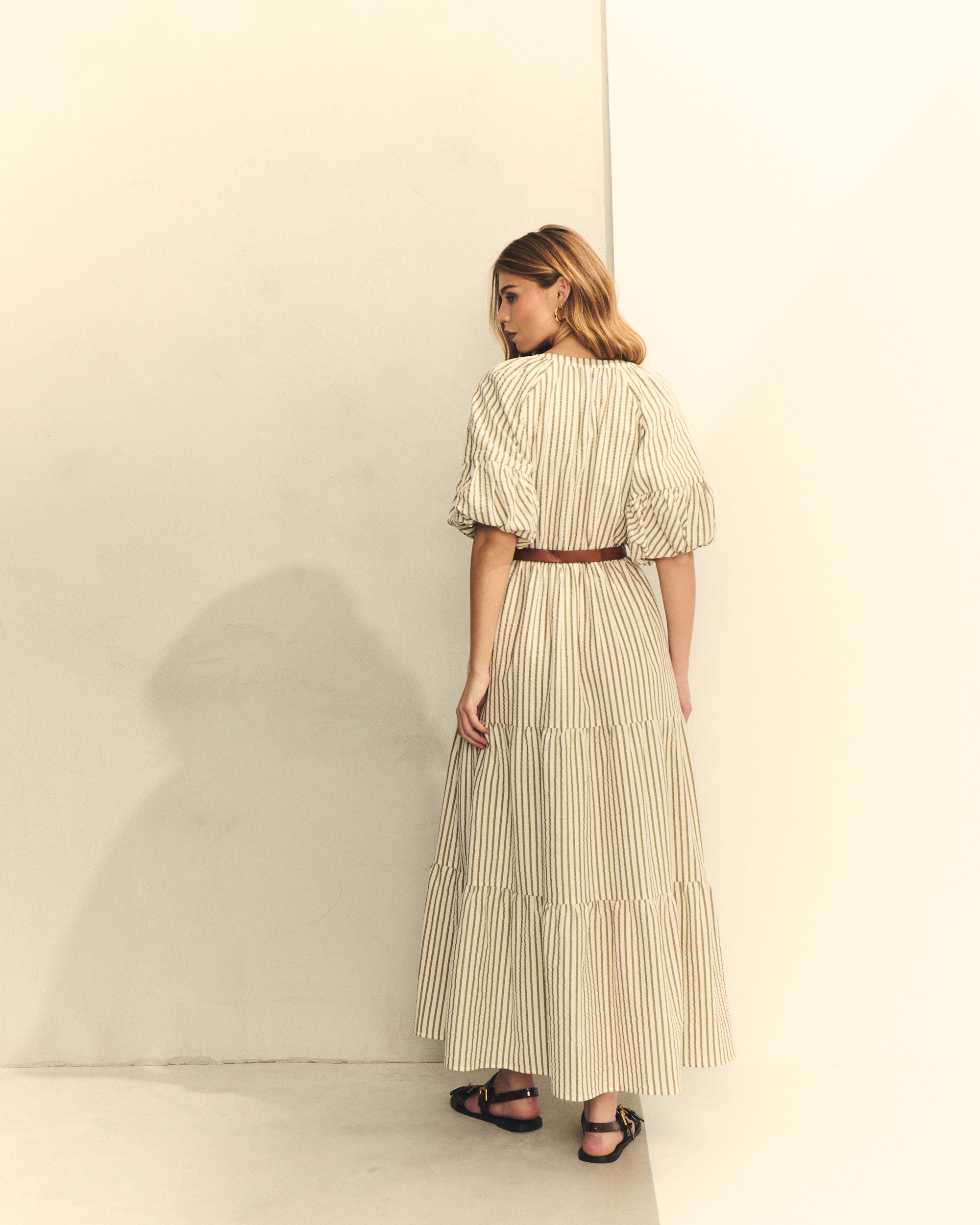 Vestido midi de rayas - Hannibal Laguna Collection - Beige Beige-4
