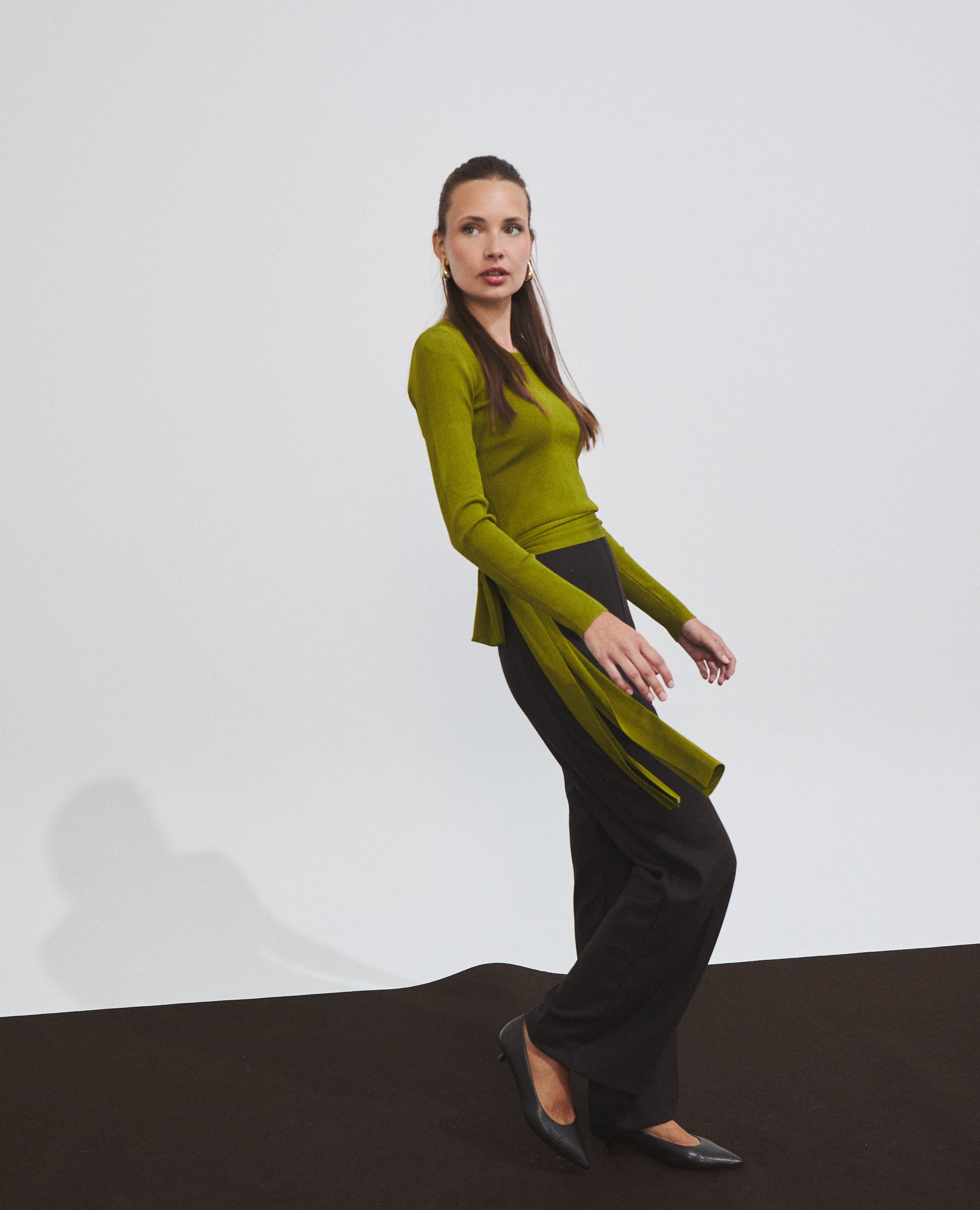 Jersey de mujer de punto canalé con lazada en la cintura - Hannibal Laguna Collection - Verde Oliva Verde Oliva-4