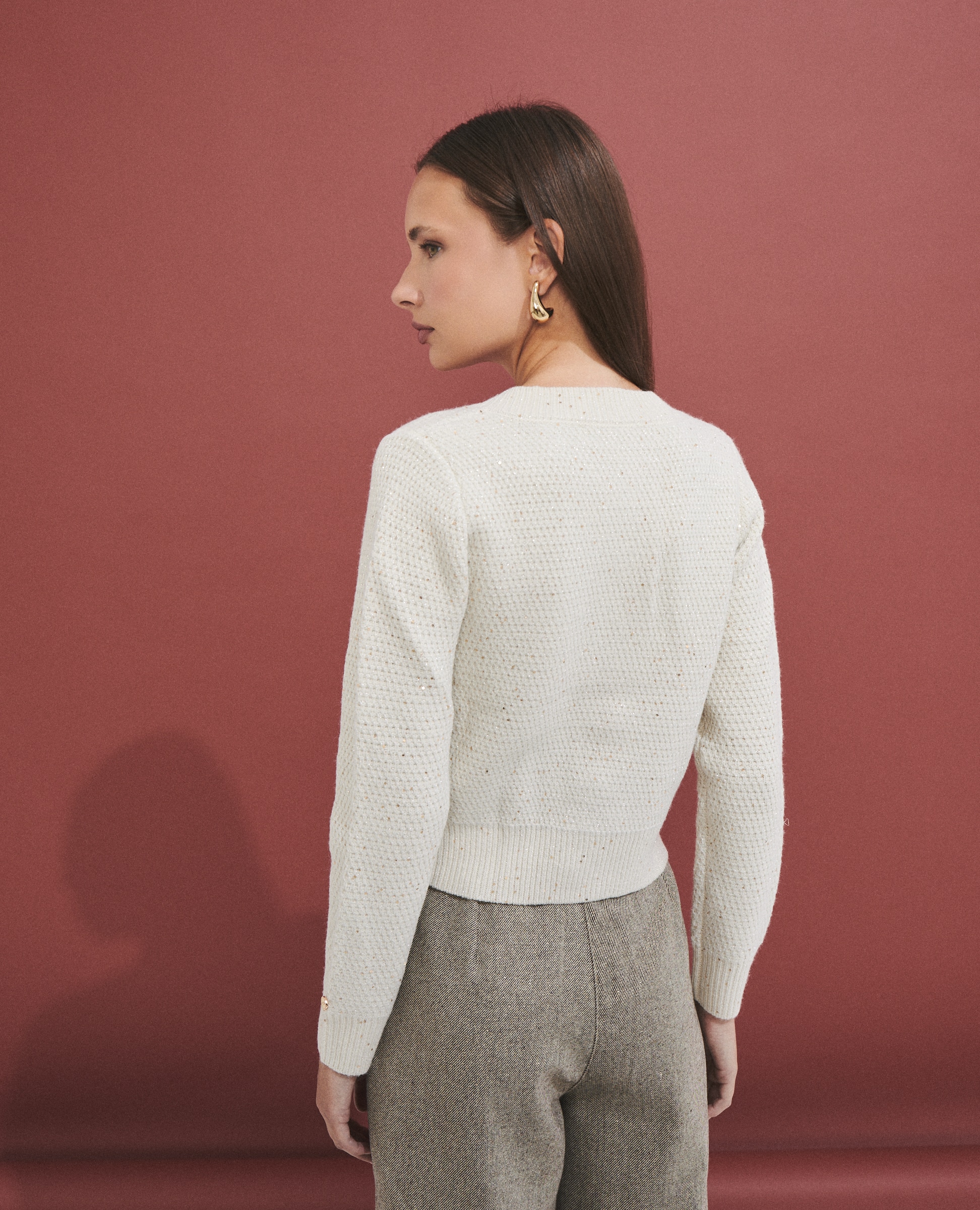 Chaqueta corta de mujer de punto con bolsillos de parche - Hannibal Laguna Collection - Natural Natural-4