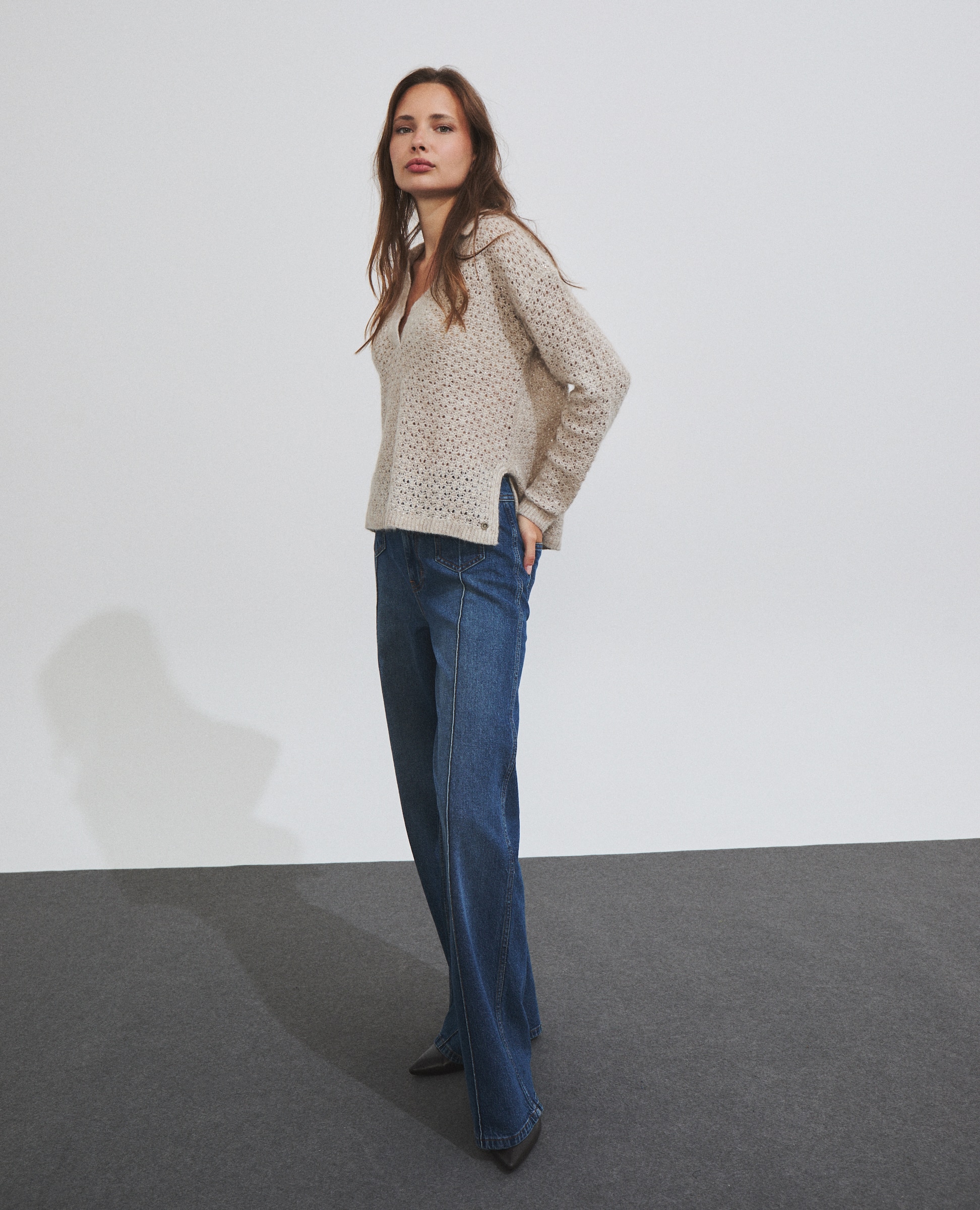 Jersey de punto con lana y cuello polo - Hannibal Laguna Collection - Crudo Crudo-3
