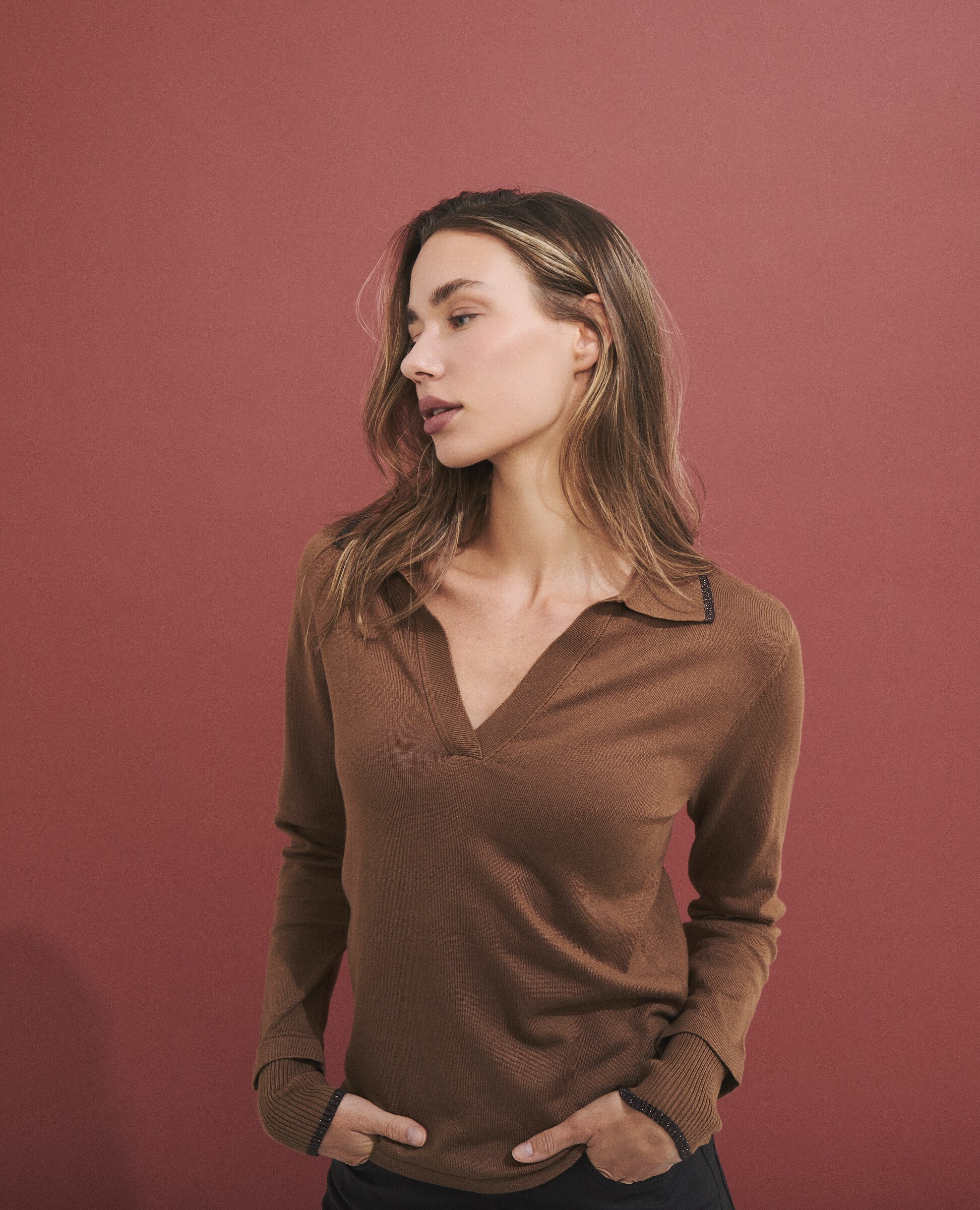 Jersey de mujer con cuello polo - Hannibal Laguna Collection - Camel Camel-1