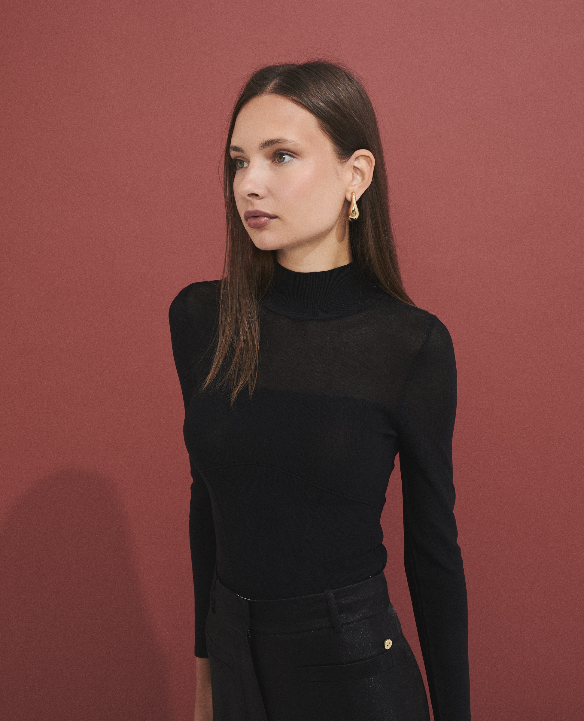 Jersey calado de mujer con cuello alto - Hannibal Laguna Collection - Negro Negro-1