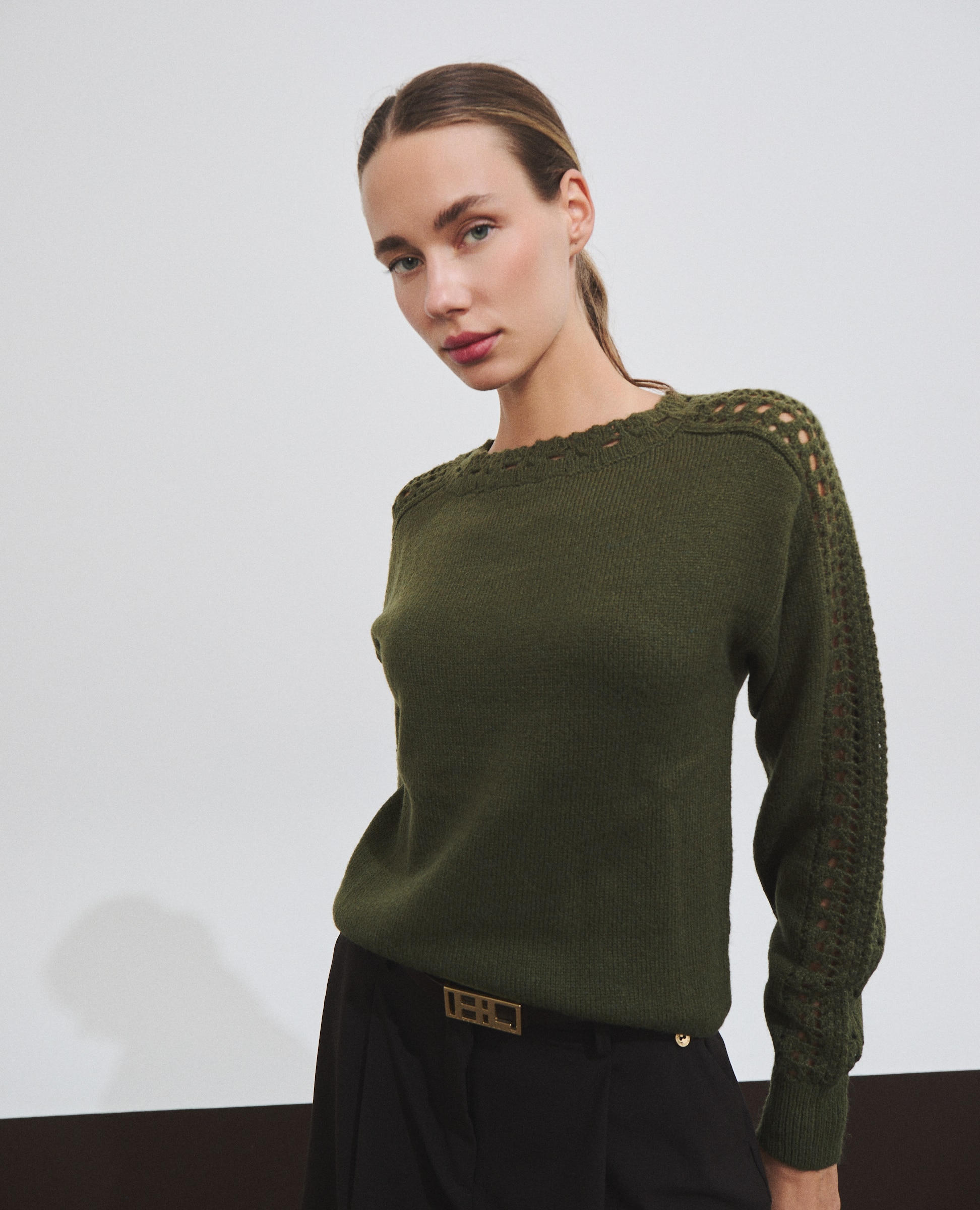 Jersey de mujer con detalles calados - Hannibal Laguna Collection - Verde Verde-1