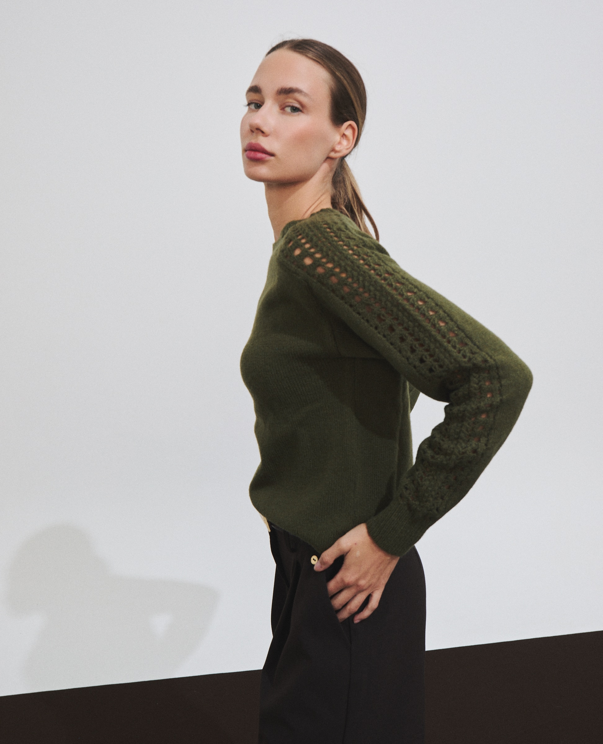 Jersey de mujer con detalles calados - Hannibal Laguna Collection - Verde Verde-2
