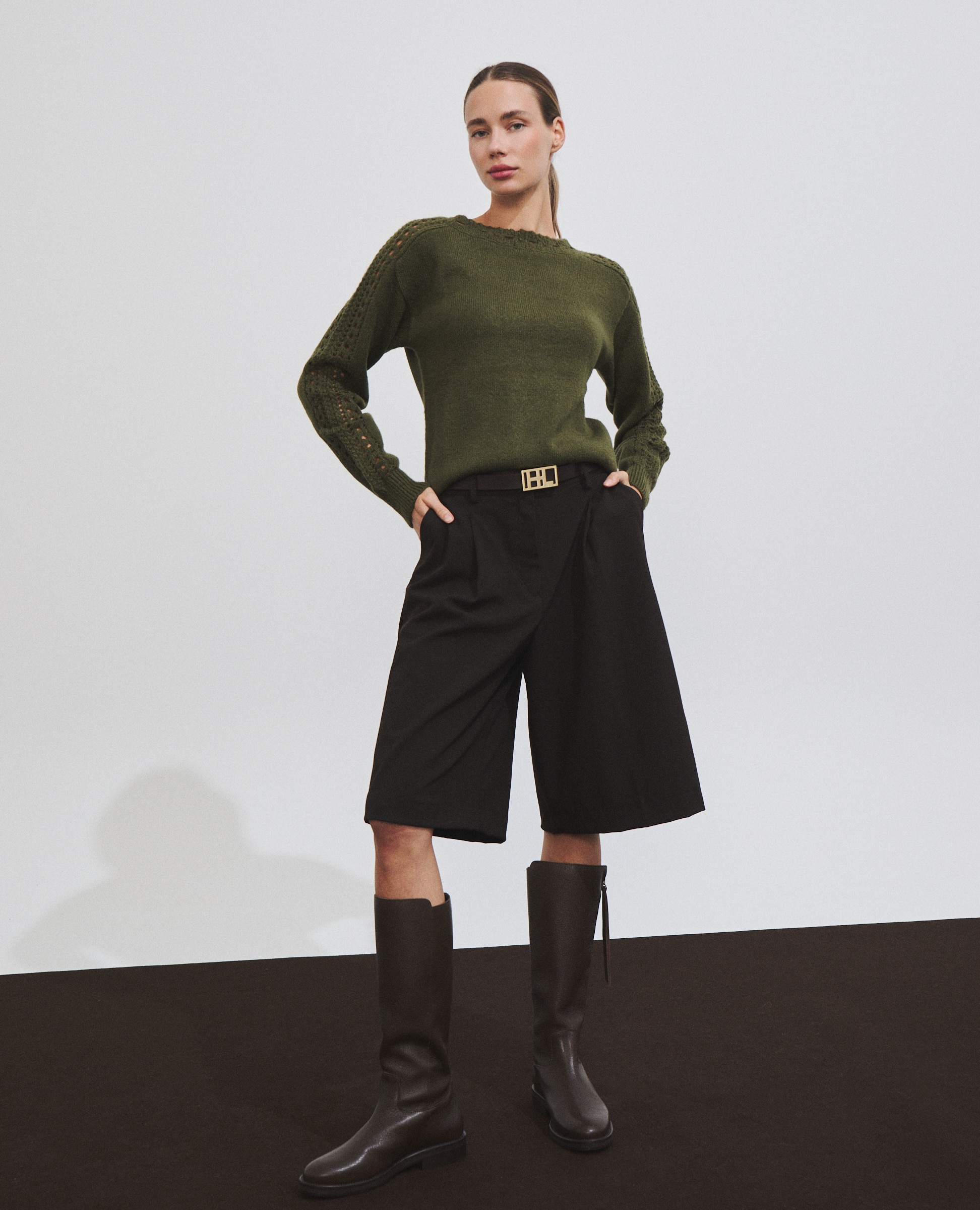 Jersey de mujer con detalles calados - Hannibal Laguna Collection - Verde Verde-3