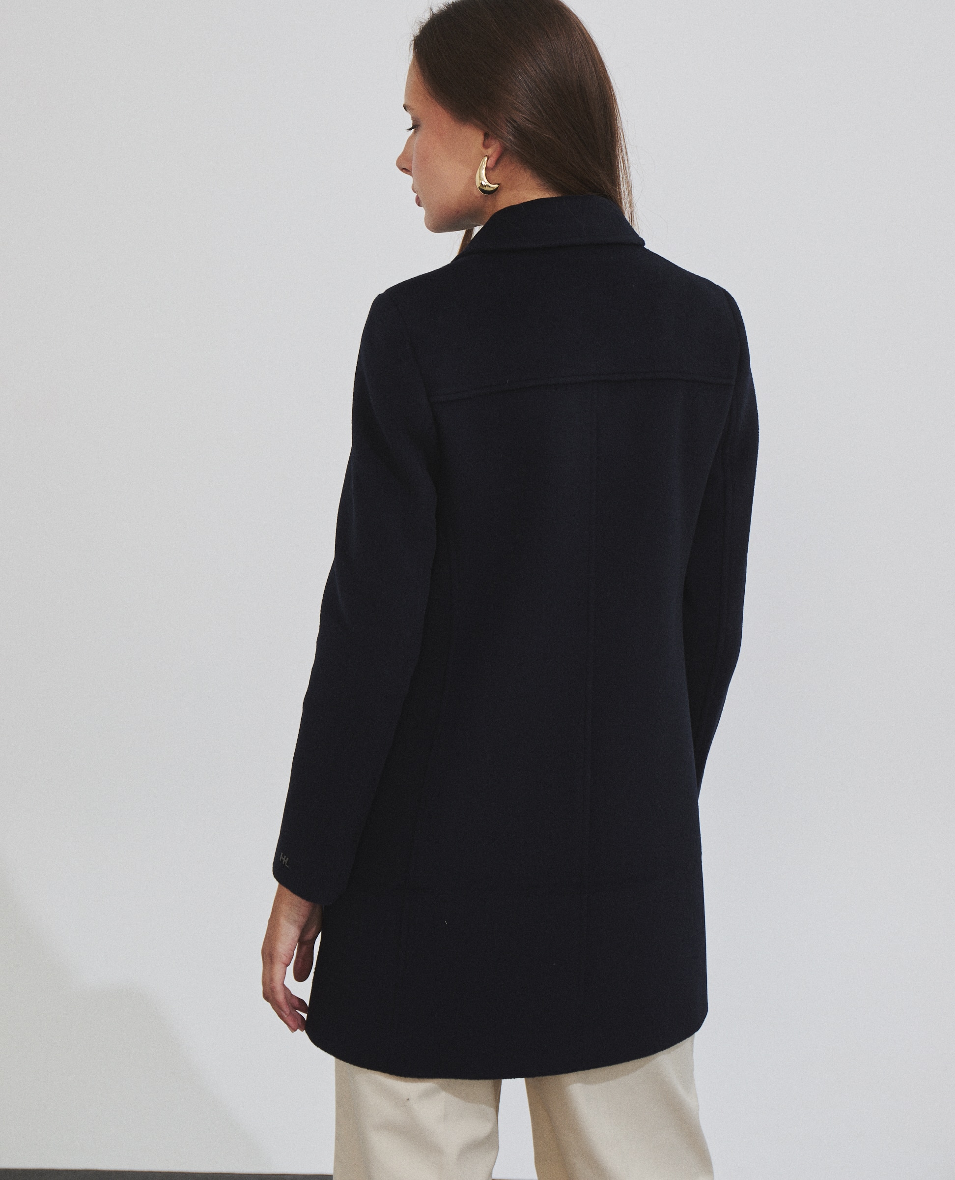 Abrigo midi de mujer cruzado con bolsillos de tapeta - Hannibal Laguna Collection - Azul marino Azul marino-5