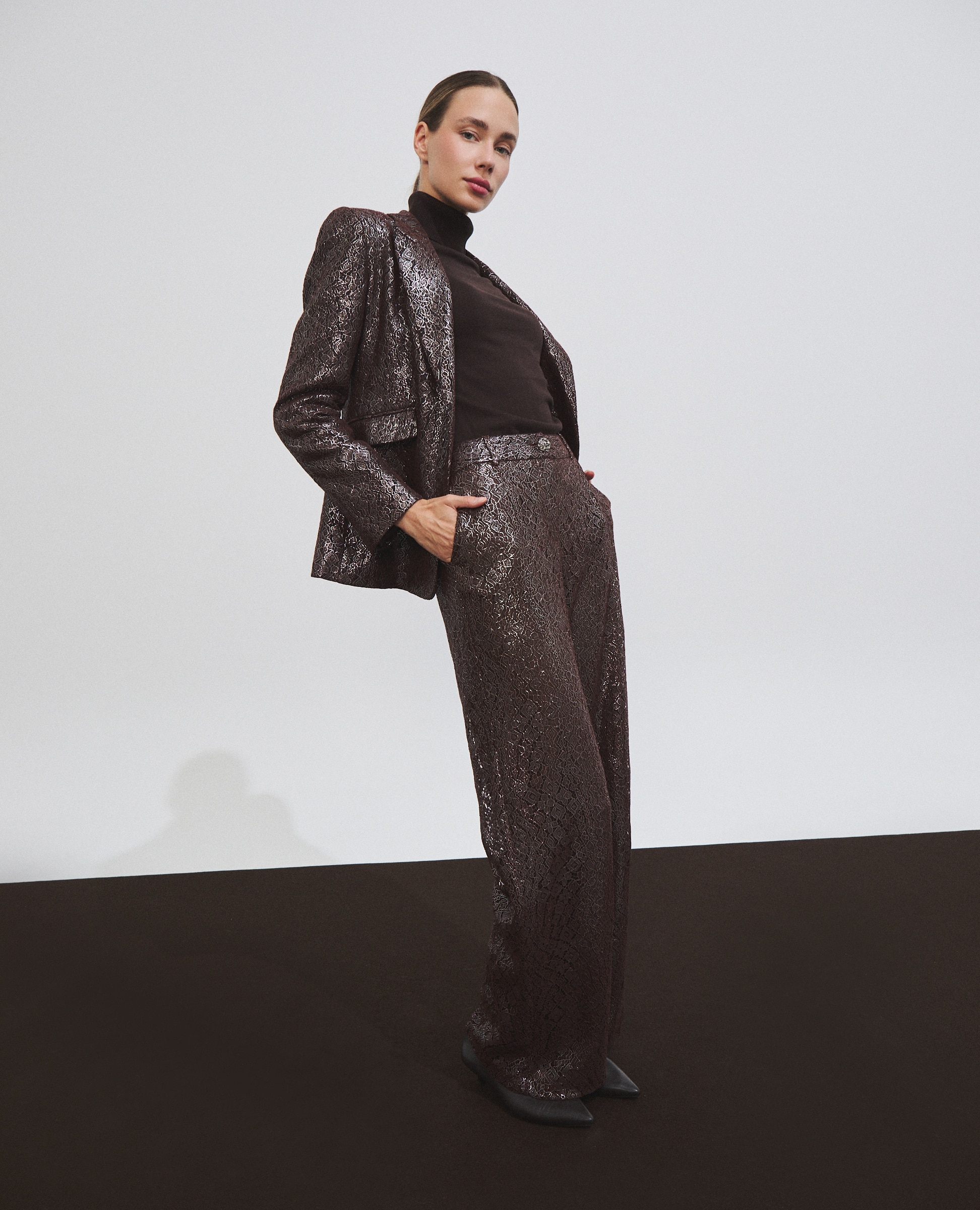 Pantalón de mujer con encaje y corte ancho - Hannibal Laguna Collection - Marrón Marrón-1