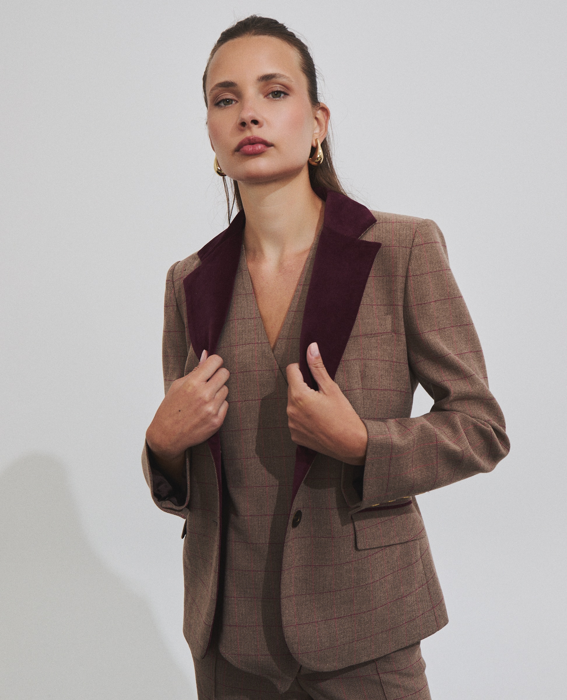 Chaqueta de mujer con tejido de cuadros - Hannibal Laguna Collection - Marrón Marrón-3