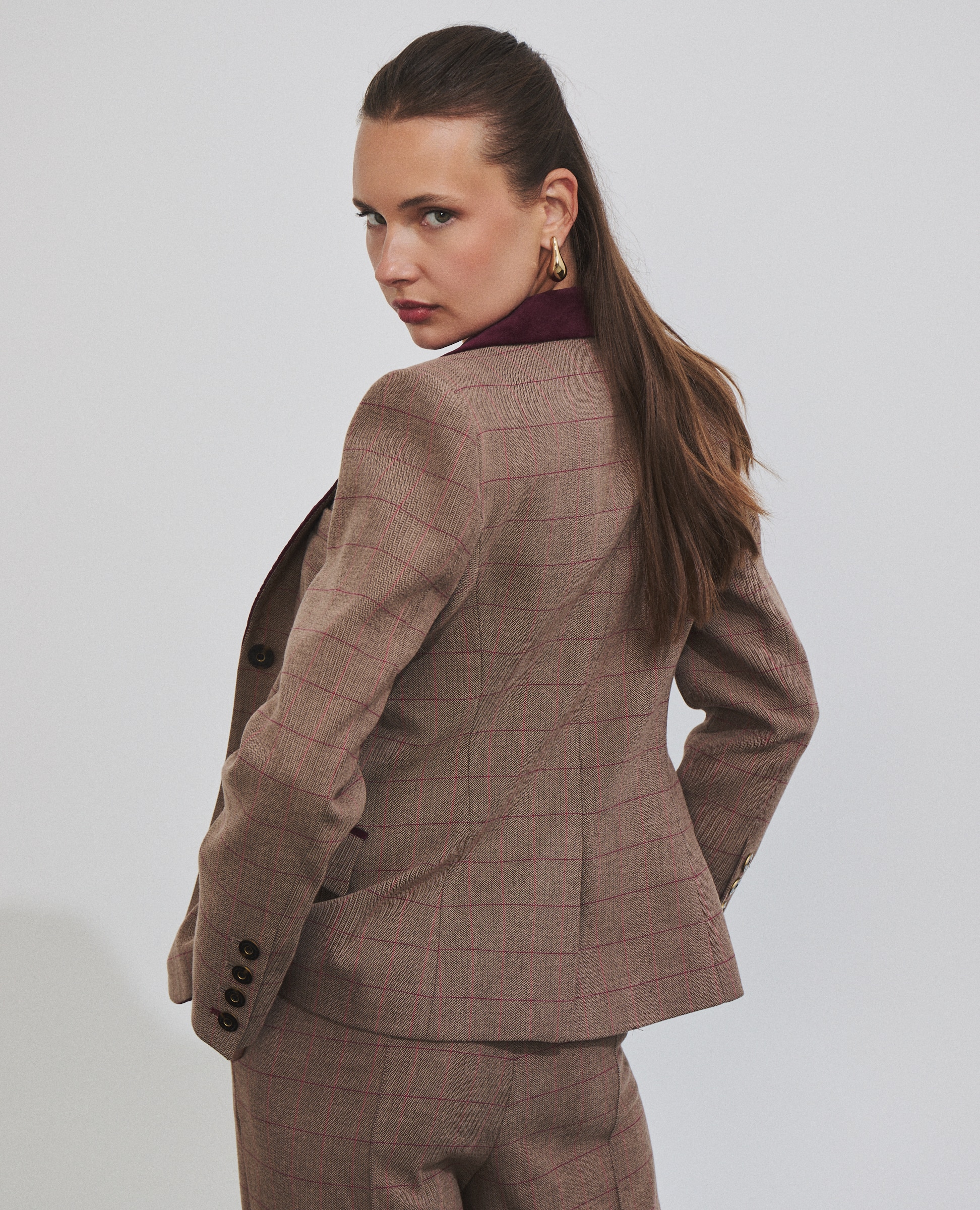Chaqueta de mujer con tejido de cuadros - Hannibal Laguna Collection - Marrón Marrón-4