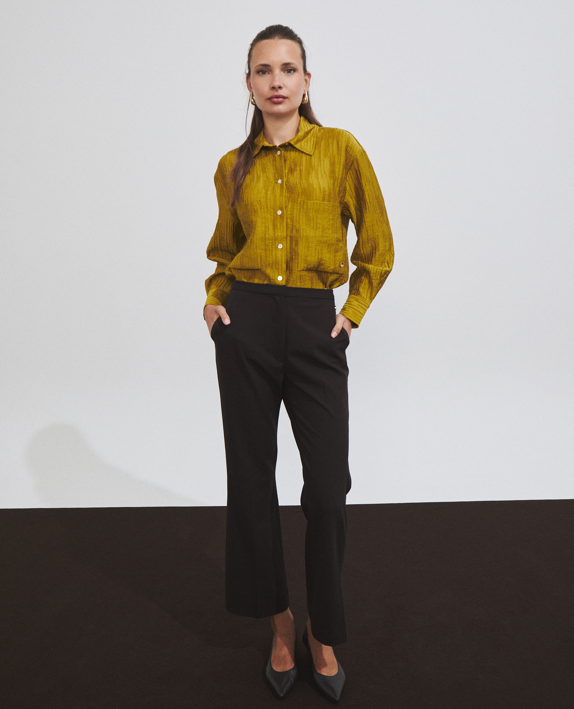 Camisa de mujer con tejido y textura - Hannibal Laguna Collection - Verde Oliva Verde Oliva-3