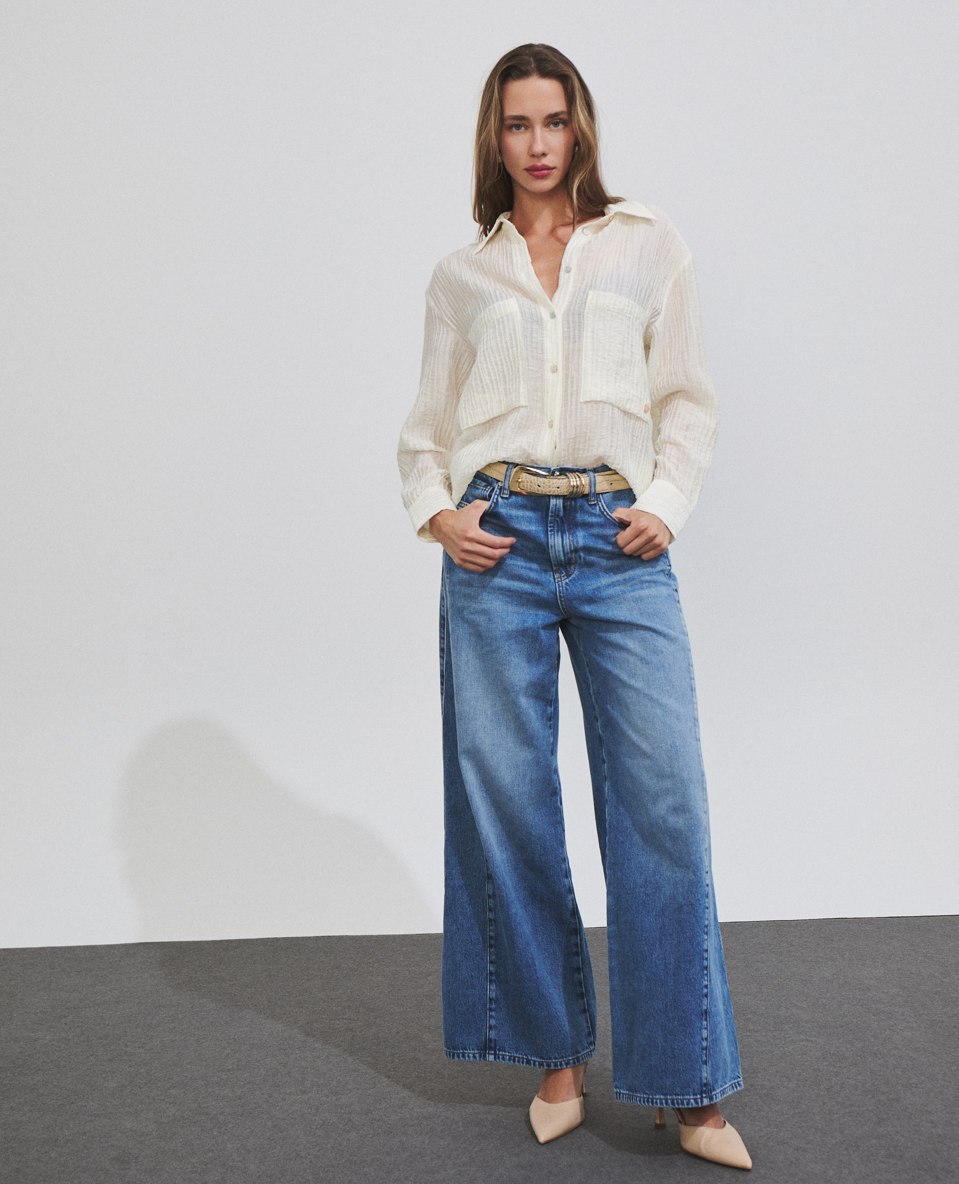 Camisa de mujer con tejido y textura - Hannibal Laguna Collection - Crudo Crudo-3