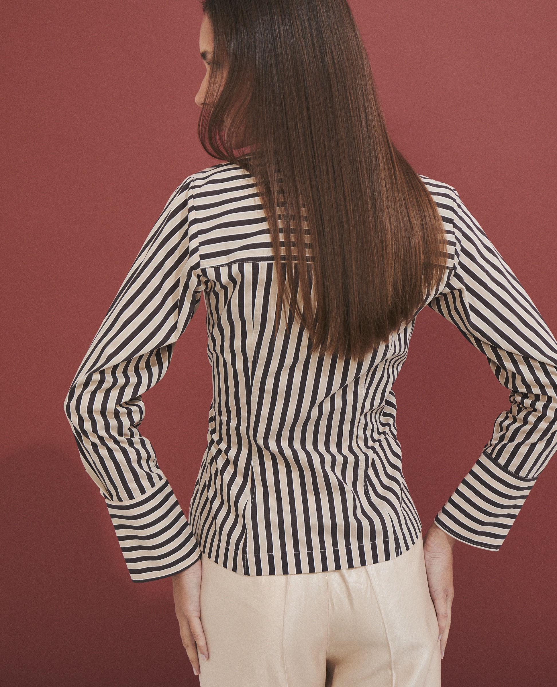 Camisa de mujer 100% algodón con cruce - Hannibal Laguna Collection - Marrón Marrón-4