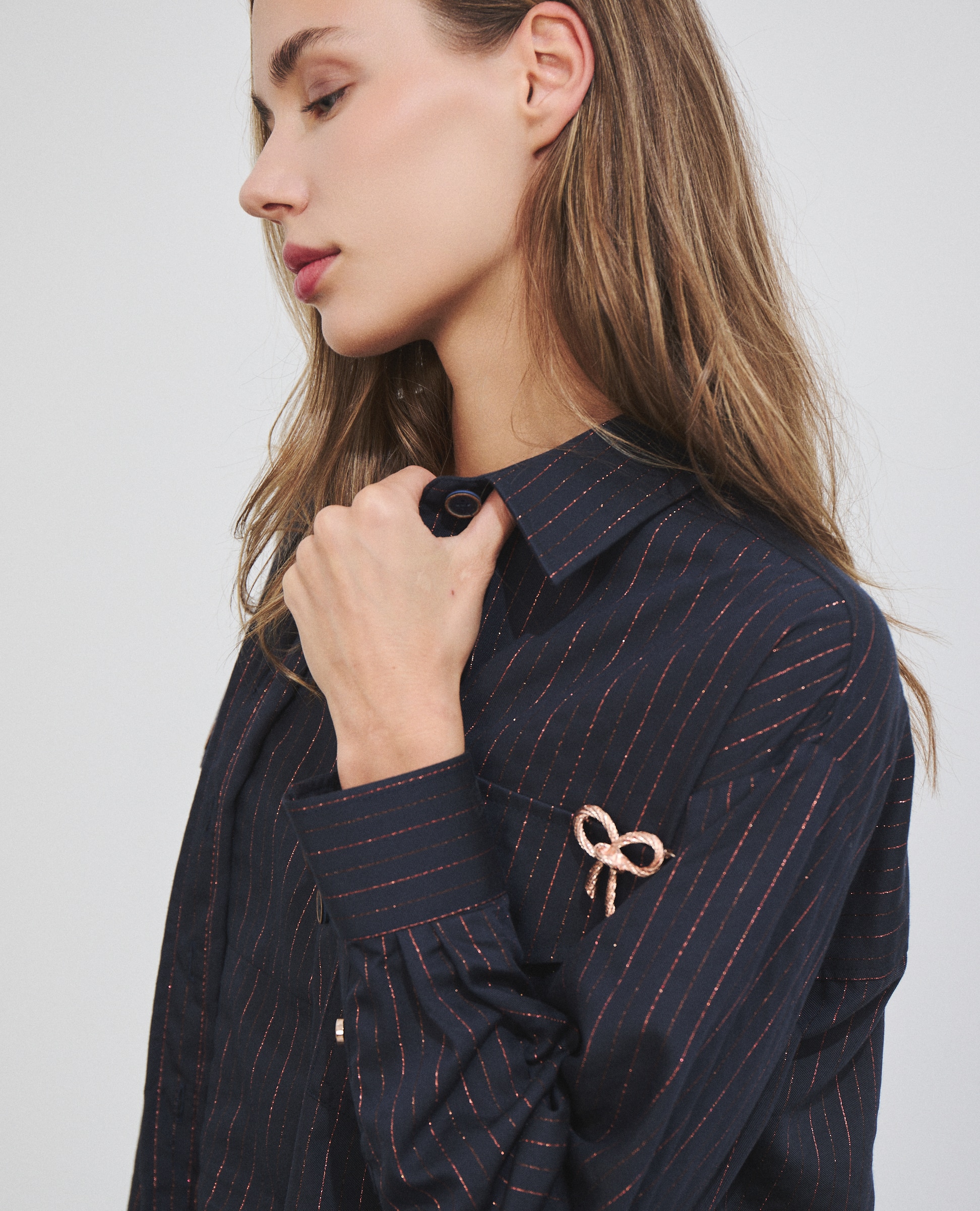 Camisa de mujer con estampado de rayas - Hannibal Laguna Collection - Azul marino Azul marino-1