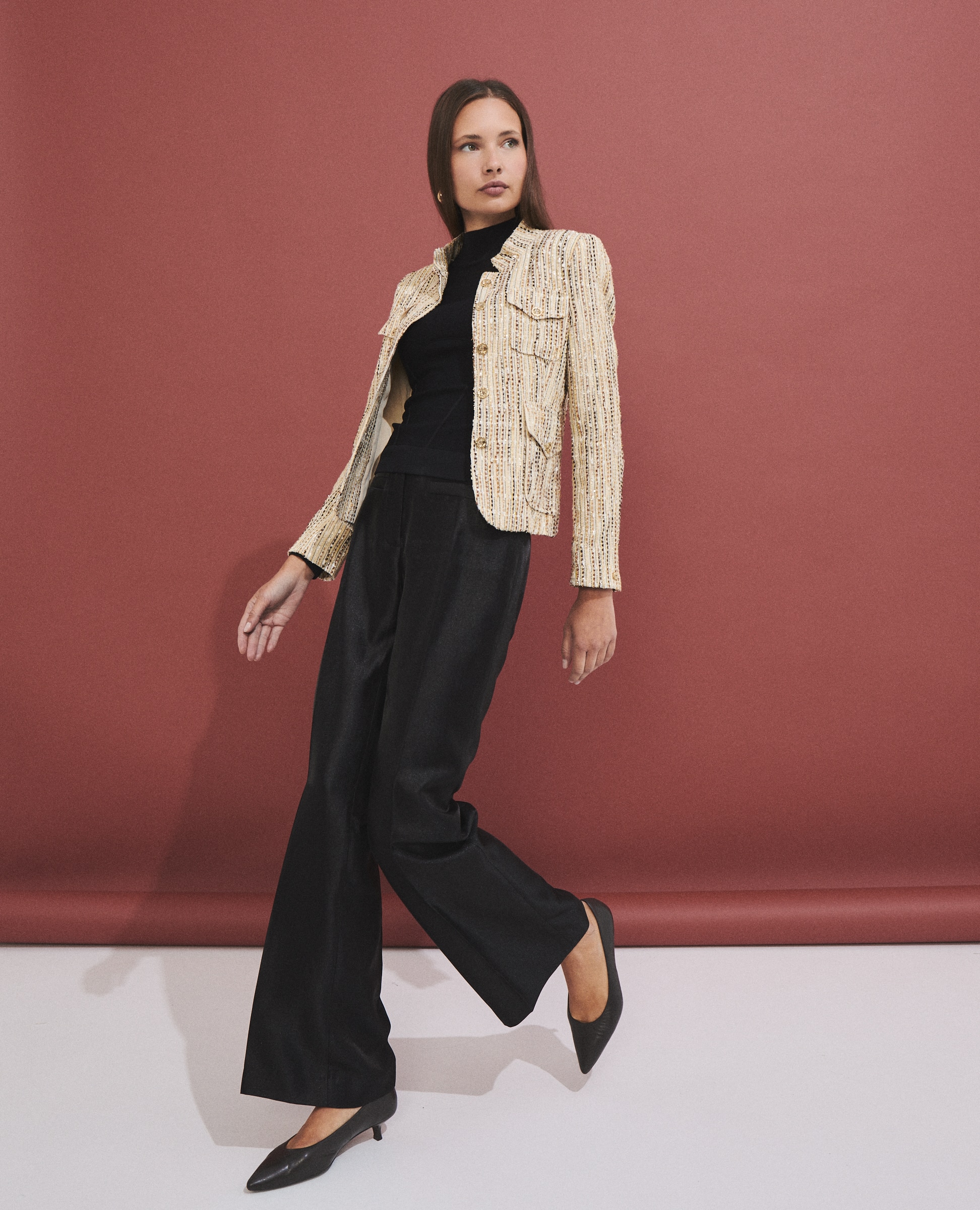 Chaqueta de mujer con tejido tipo tweed - Hannibal Laguna Collection - Beige/Marrón Beige/Marrón-1