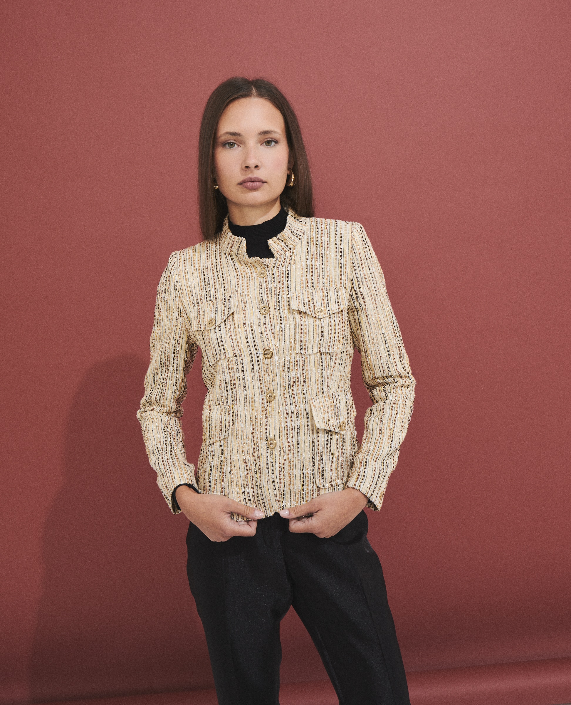Chaqueta de mujer con tejido tipo tweed - Hannibal Laguna Collection - Beige/Marrón Beige/Marrón-2
