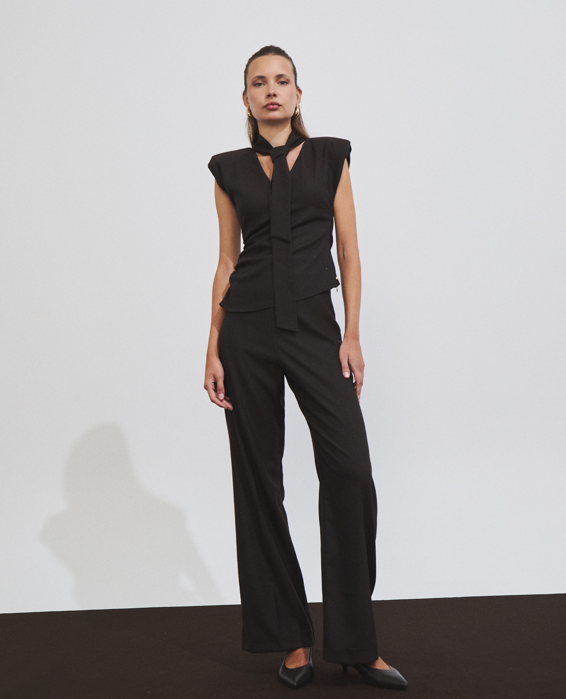 Pantalón de mujer de cintura alta con brillo - Hannibal Laguna Collection - Marrón Marrón-1