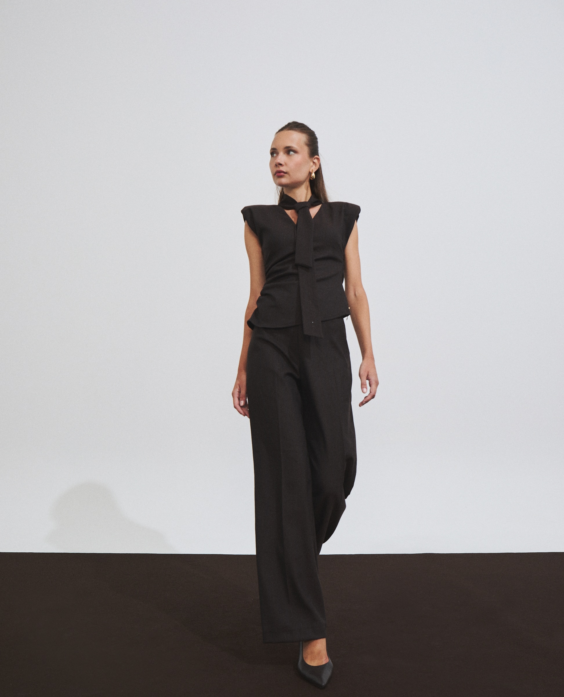 Pantalón de mujer de cintura alta con brillo - Hannibal Laguna Collection - Marrón Marrón-2