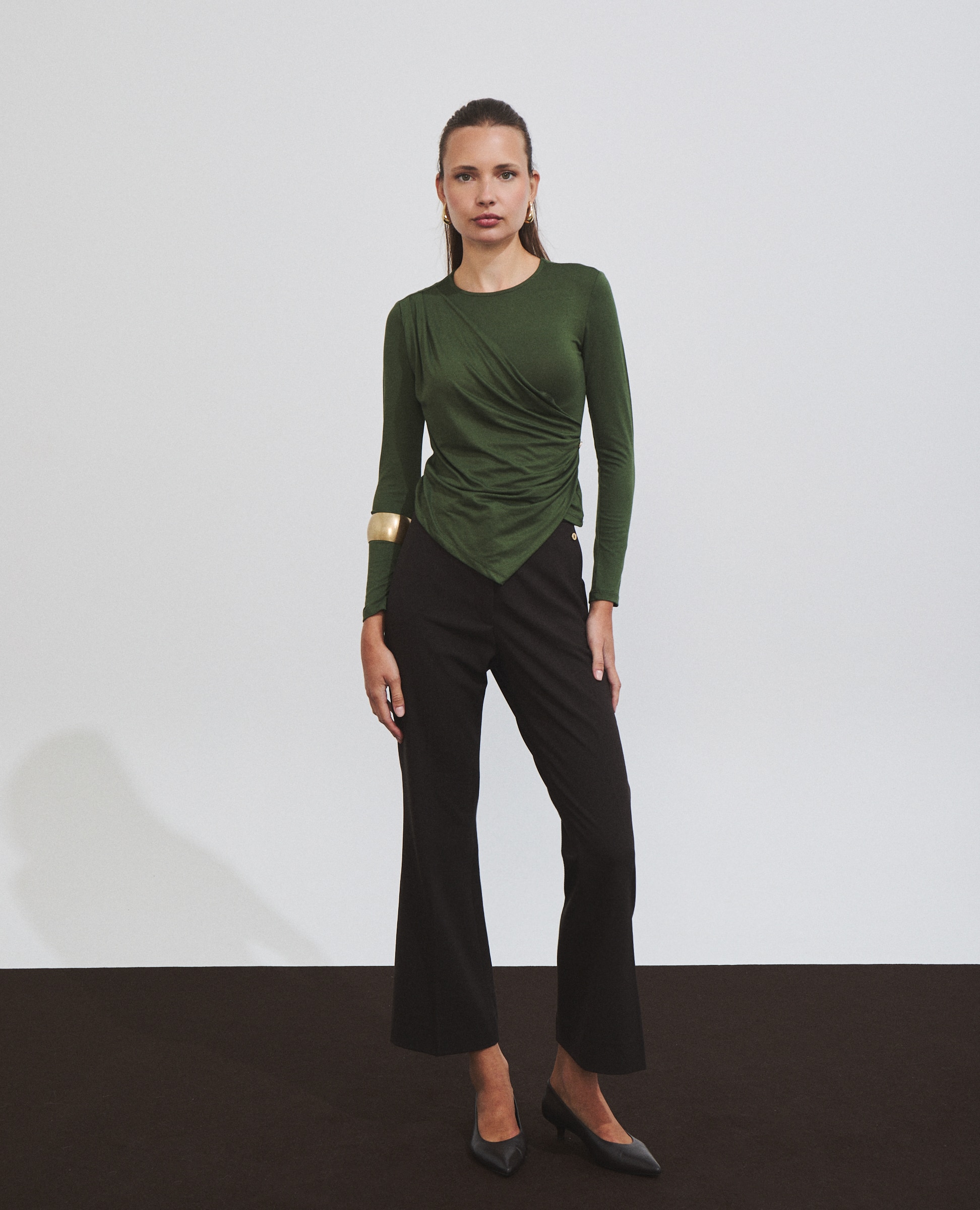 Camiseta de mujer con drapeado - Hannibal Laguna Collection - Verde Verde-1