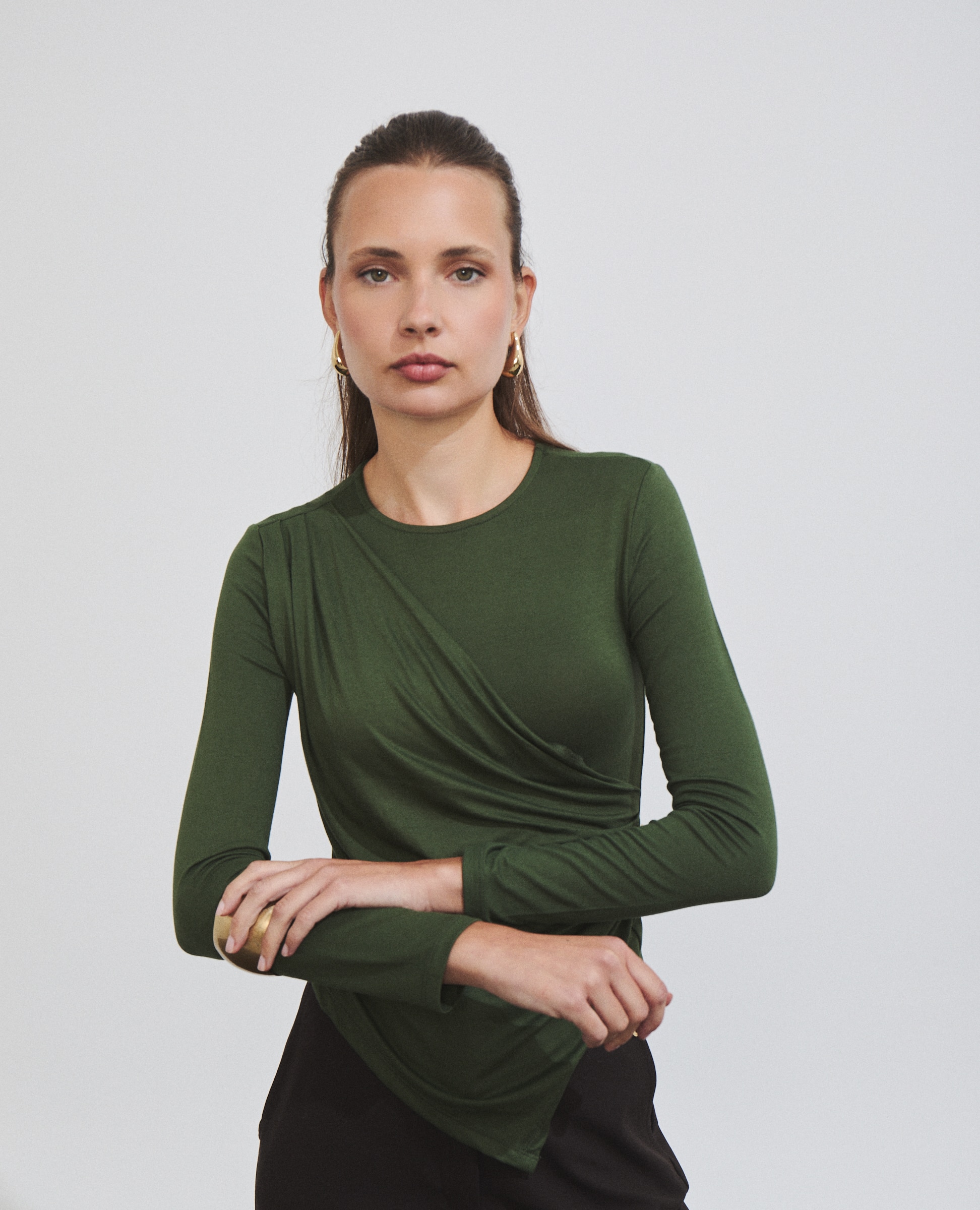 Camiseta de mujer con drapeado - Hannibal Laguna Collection - Verde Verde-3