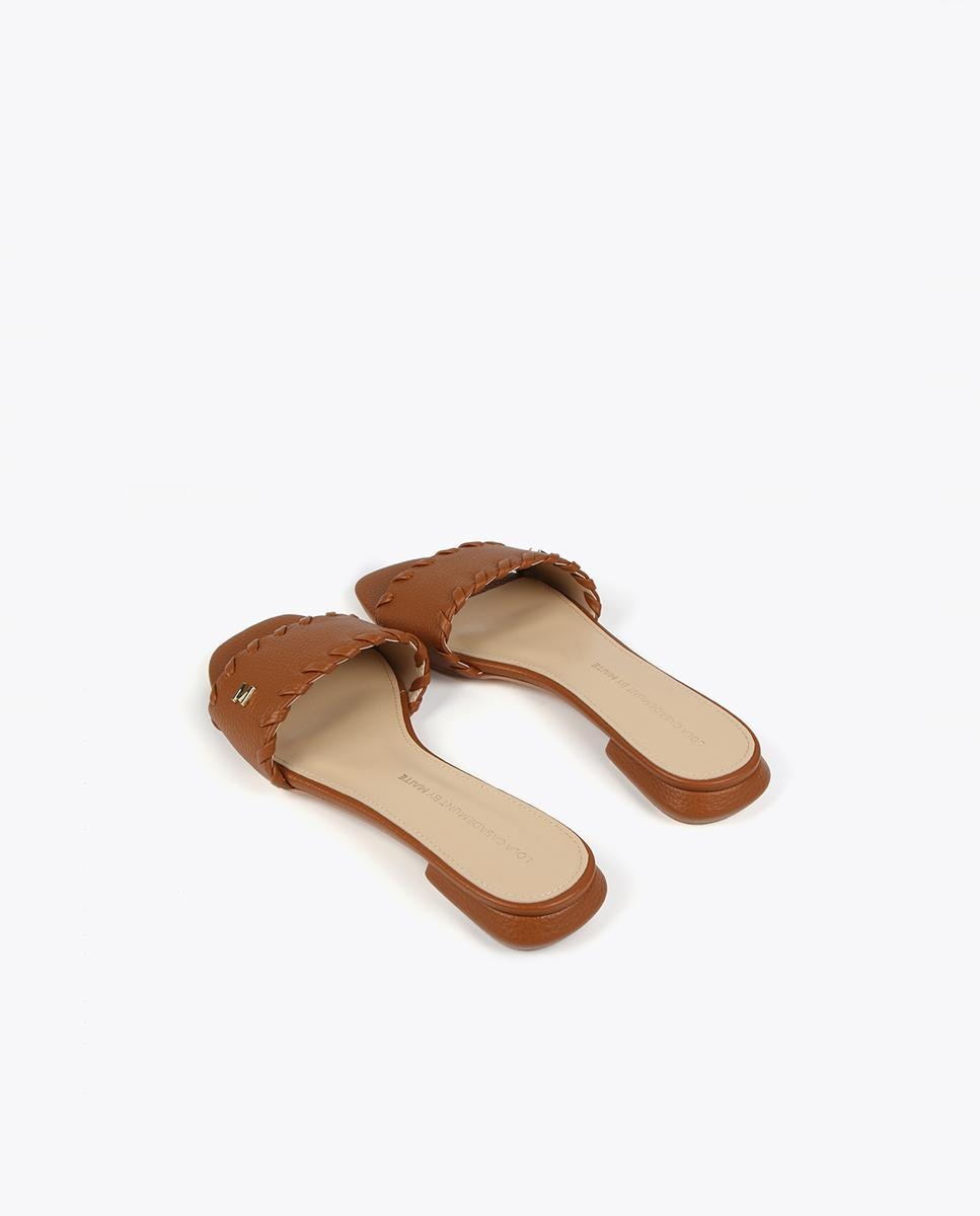 Sandalias planas de mujer tipo pala con logo - Lola Casademunt - Marrón Marrón-4