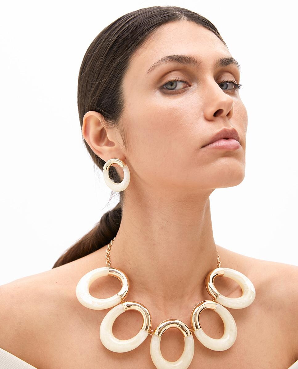 Collar de óvalos combinados acrílico y metal Blanco-5