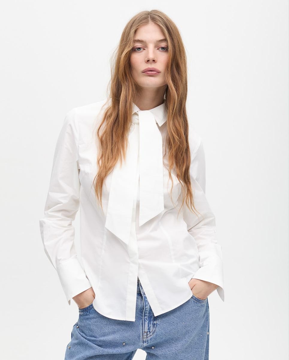 Mujer Camisa Blanca Troquelada Camisa De Mujer Entallada Con