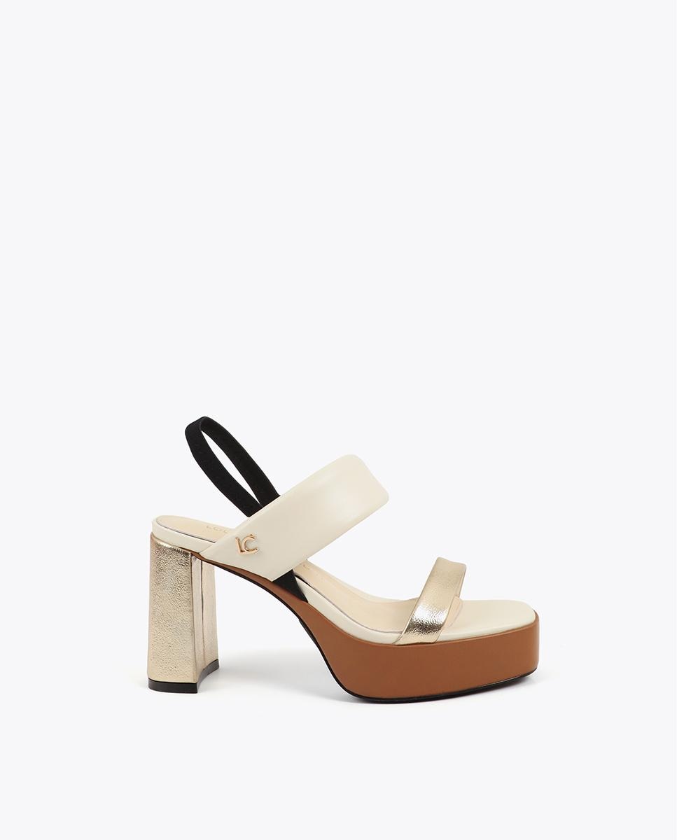 Lola Casademunt - Sandalias de tacón metalizadas con tiras trenzadas.