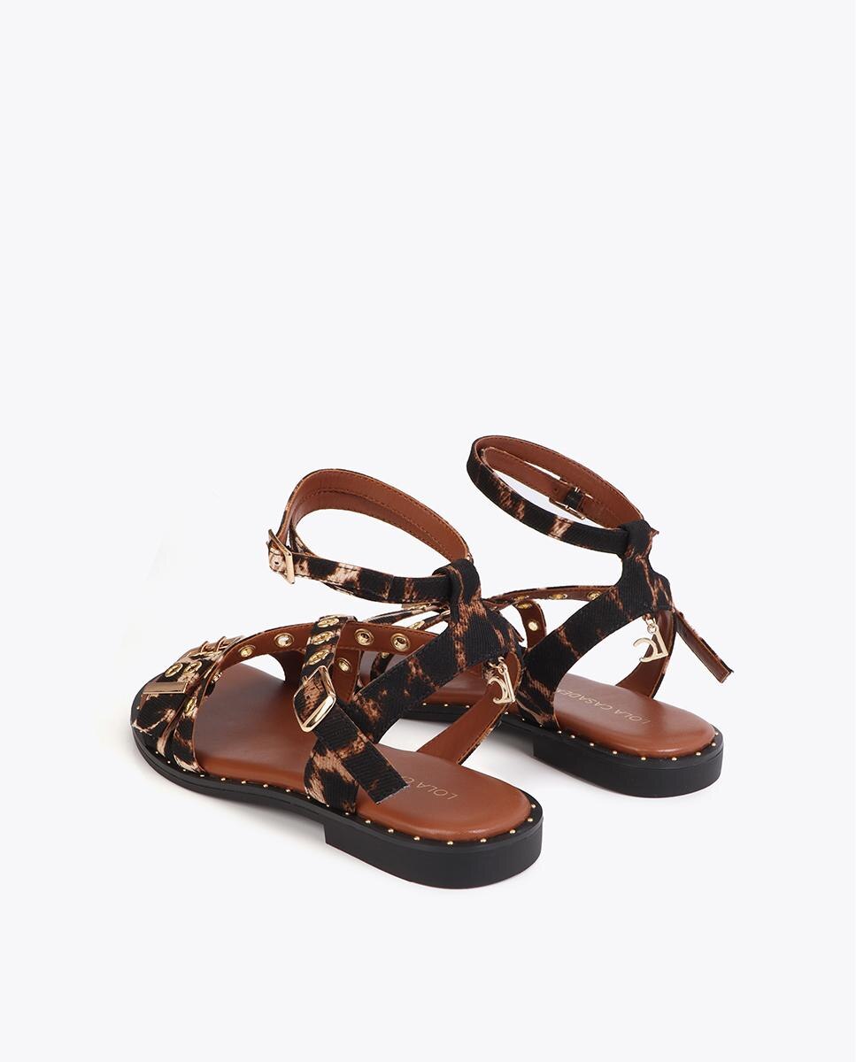 Sandalias romanas de mujer animal print con tiras y hebillas personalizadas - Lola Casademunt - Marrón / Blanco roto Marrón / Blanco roto-2