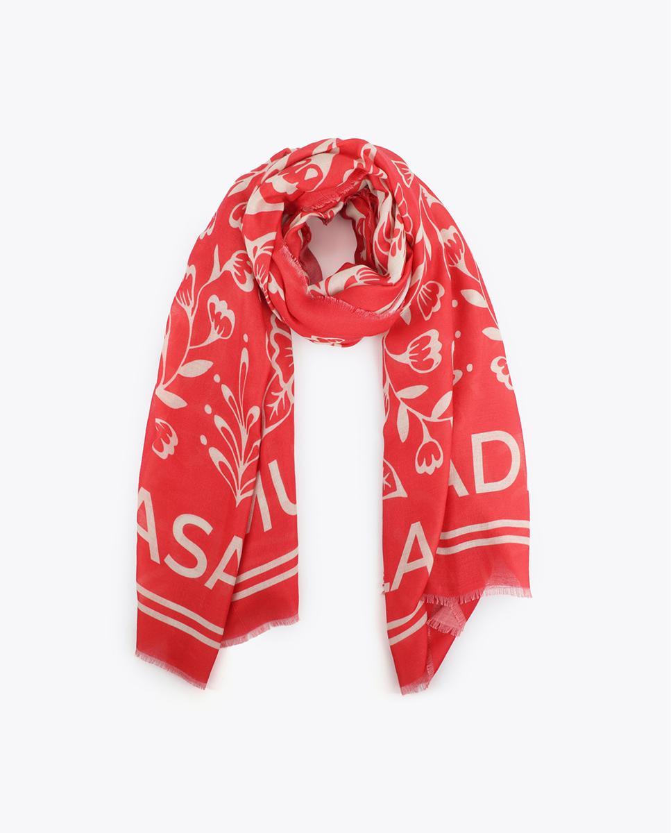 Fular con estampado floral en tejido ligero y suave - Lola Casademunt - Rojo Rojo-3