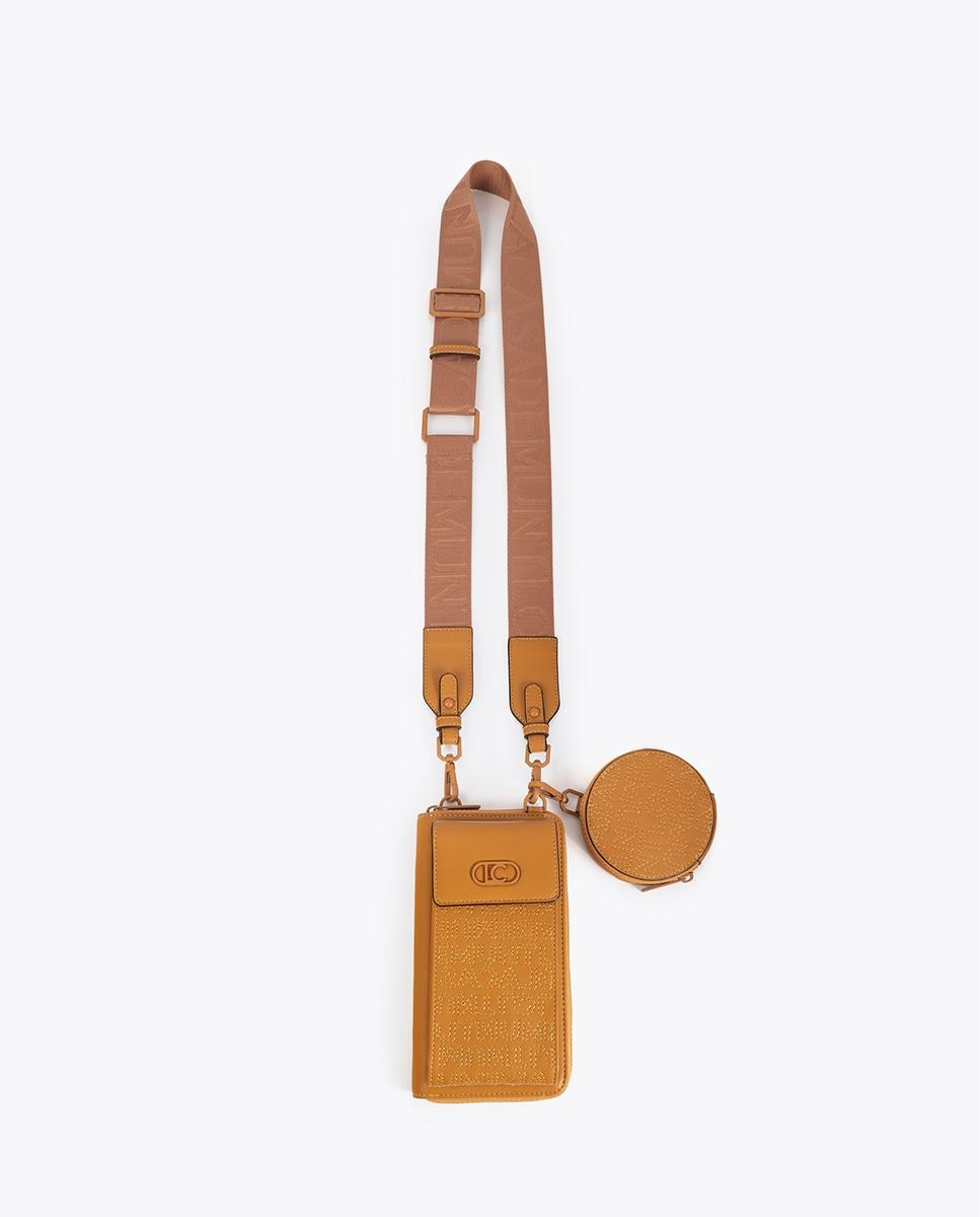 Bolso para móvil pespuntes logo con correa ajustable - Lola Casademunt - Mostaza Mostaza-1