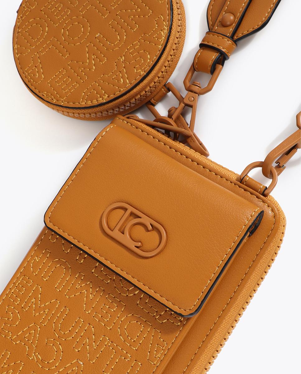 Bolso para móvil pespuntes logo con correa ajustable - Lola Casademunt - Mostaza Mostaza-6