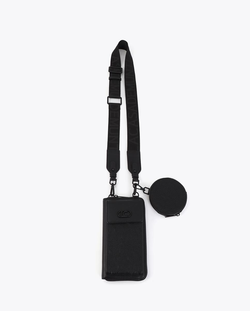 Bolso para móvil pespuntes logo con correa ajustable - Lola Casademunt - Negro Negro-1