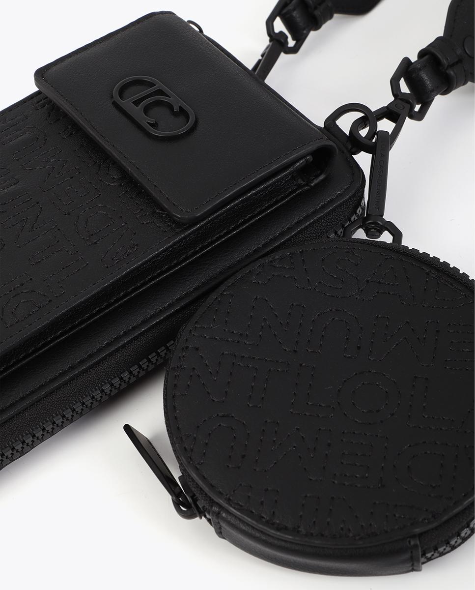 Bolso para móvil pespuntes logo con correa ajustable - Lola Casademunt - Negro Negro-6