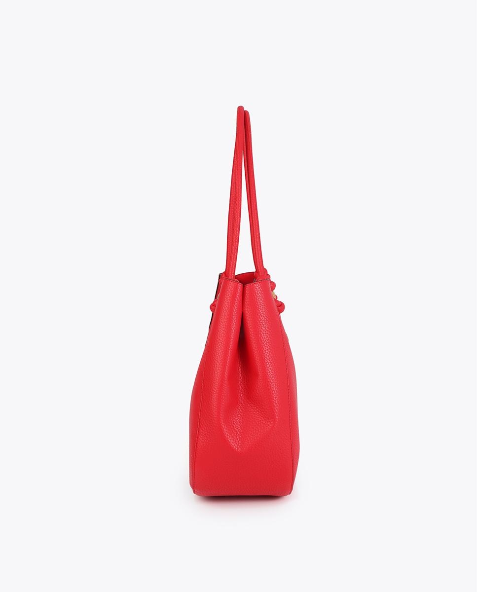 Bolso shopper con detalles metálicos dorados y asas largas - Lola Casademunt - Rojo Rojo-2