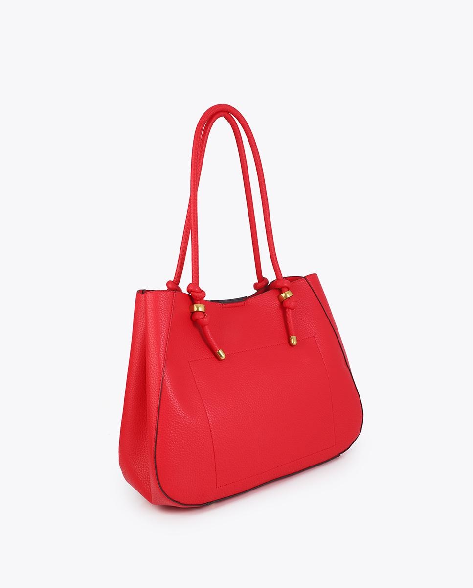 Bolso shopper con detalles metálicos dorados y asas largas - Lola Casademunt - Rojo Rojo-4