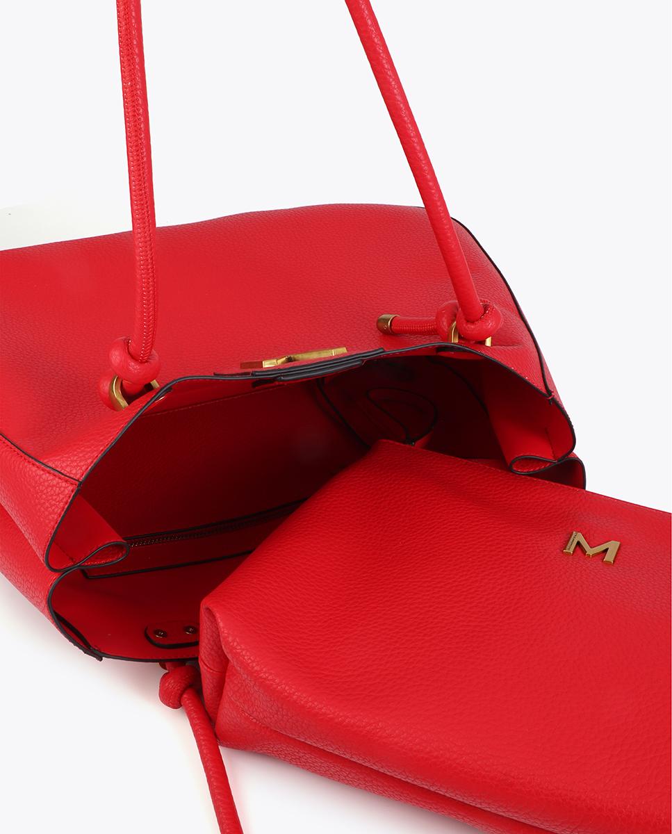 Bolso shopper con detalles metálicos dorados y asas largas - Lola Casademunt - Rojo Rojo-5